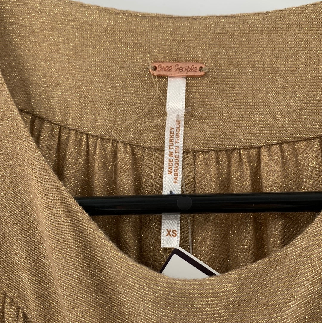 Free People Gold Pleated Mini Dress (SzXS)