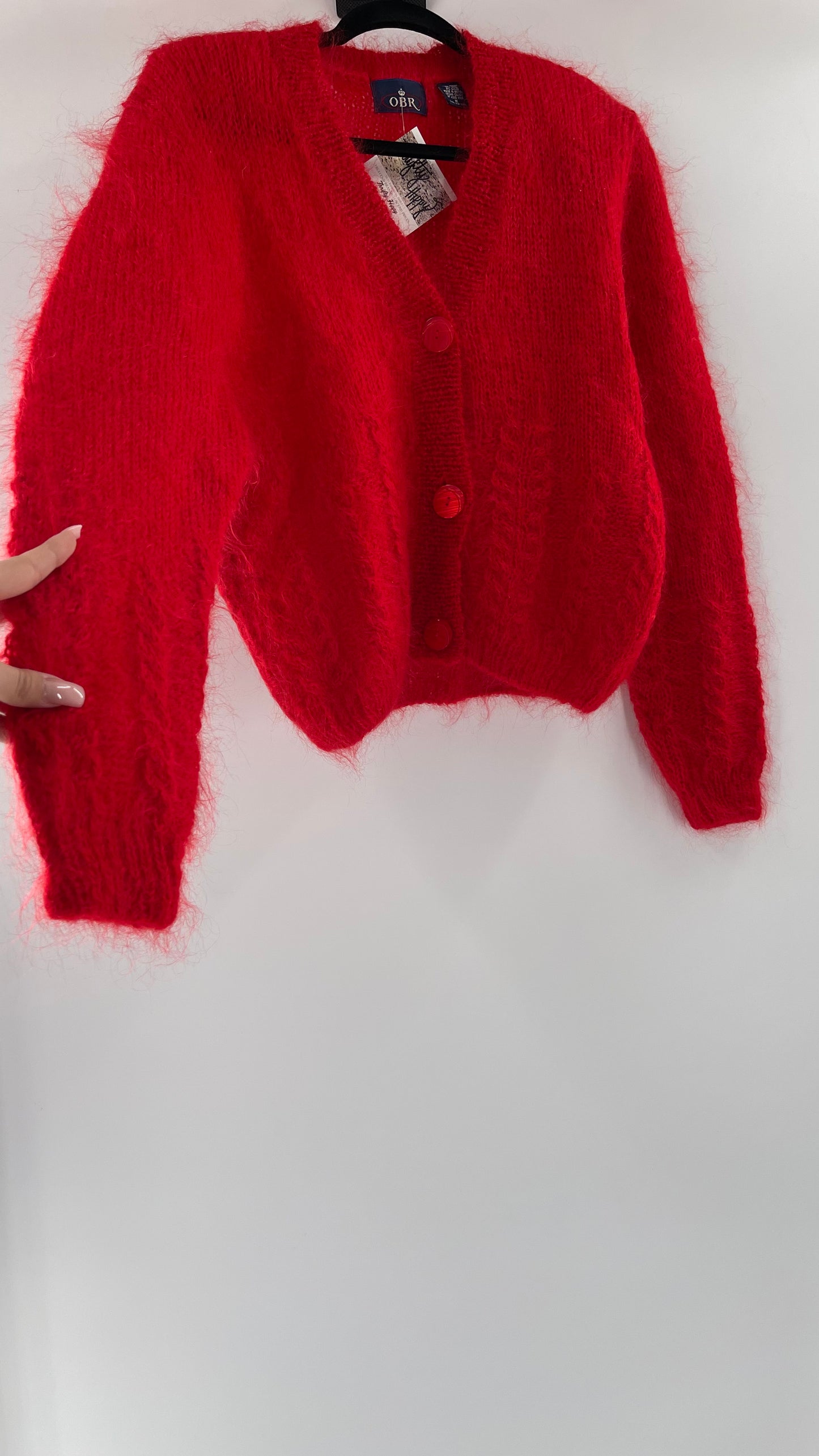 OBR Red 78% Mohair 18% Wool Cropped Cardigan (Medium)