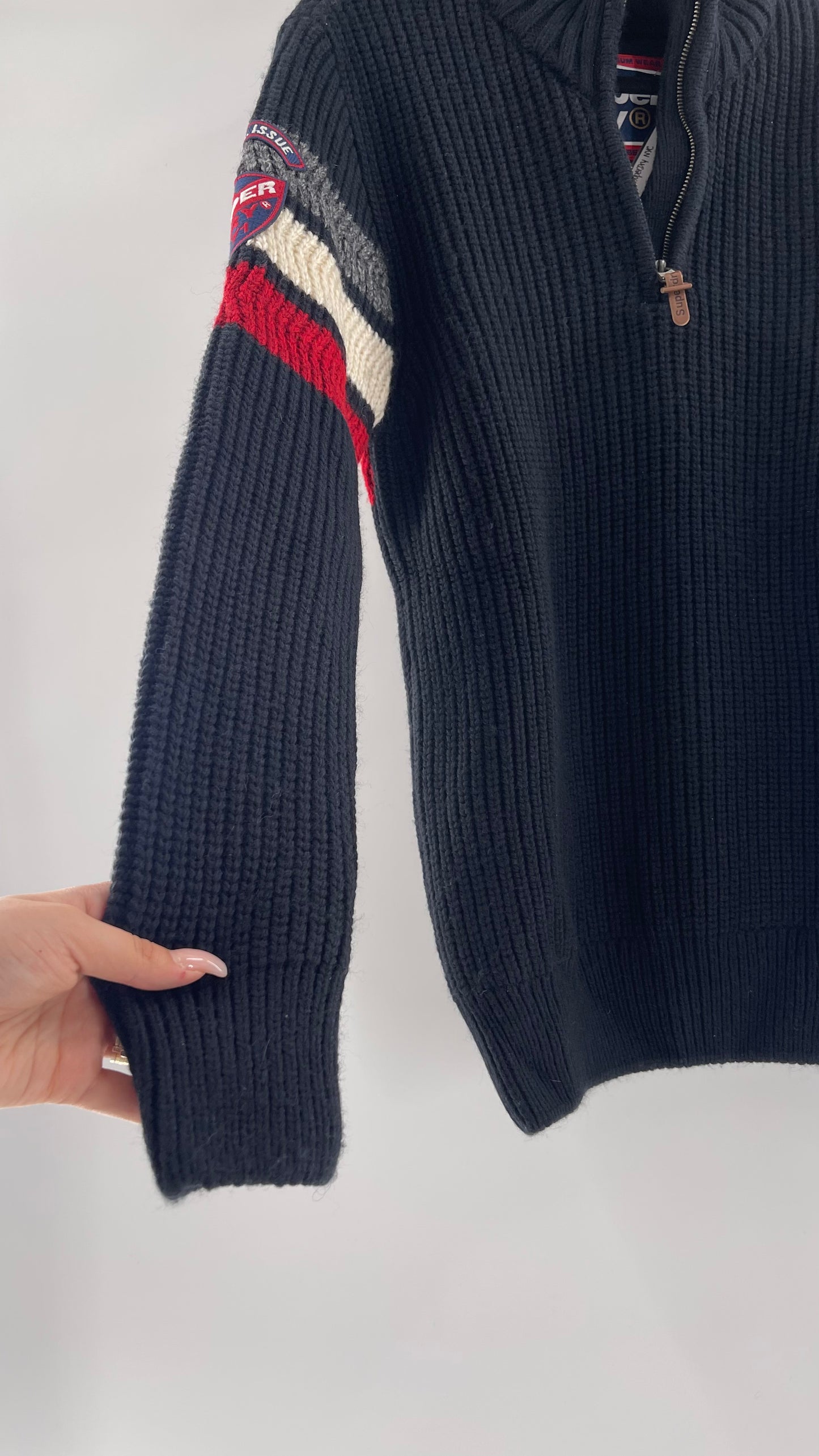 Superdry Navy Thick Knit Ski Dog Quarter Zip Henley (XL)