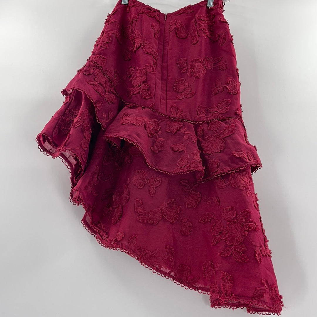 Keepsake Wine Red Mid Length Ruffled Skirt (Size XXS)