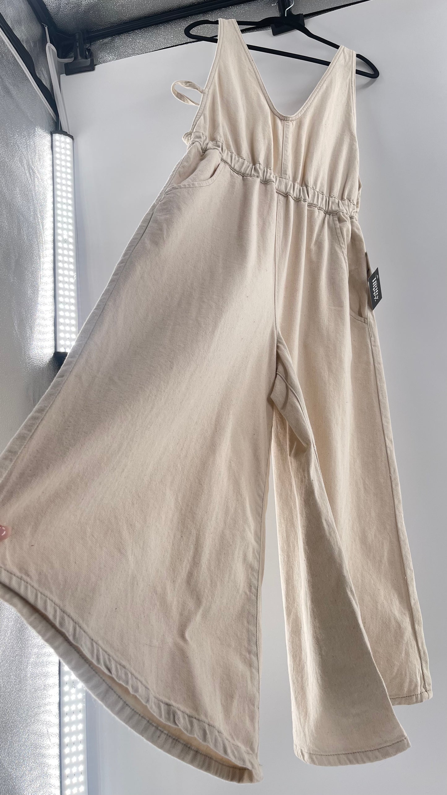Free People Alora Wide Leg Denim Jumpsuit (XL)