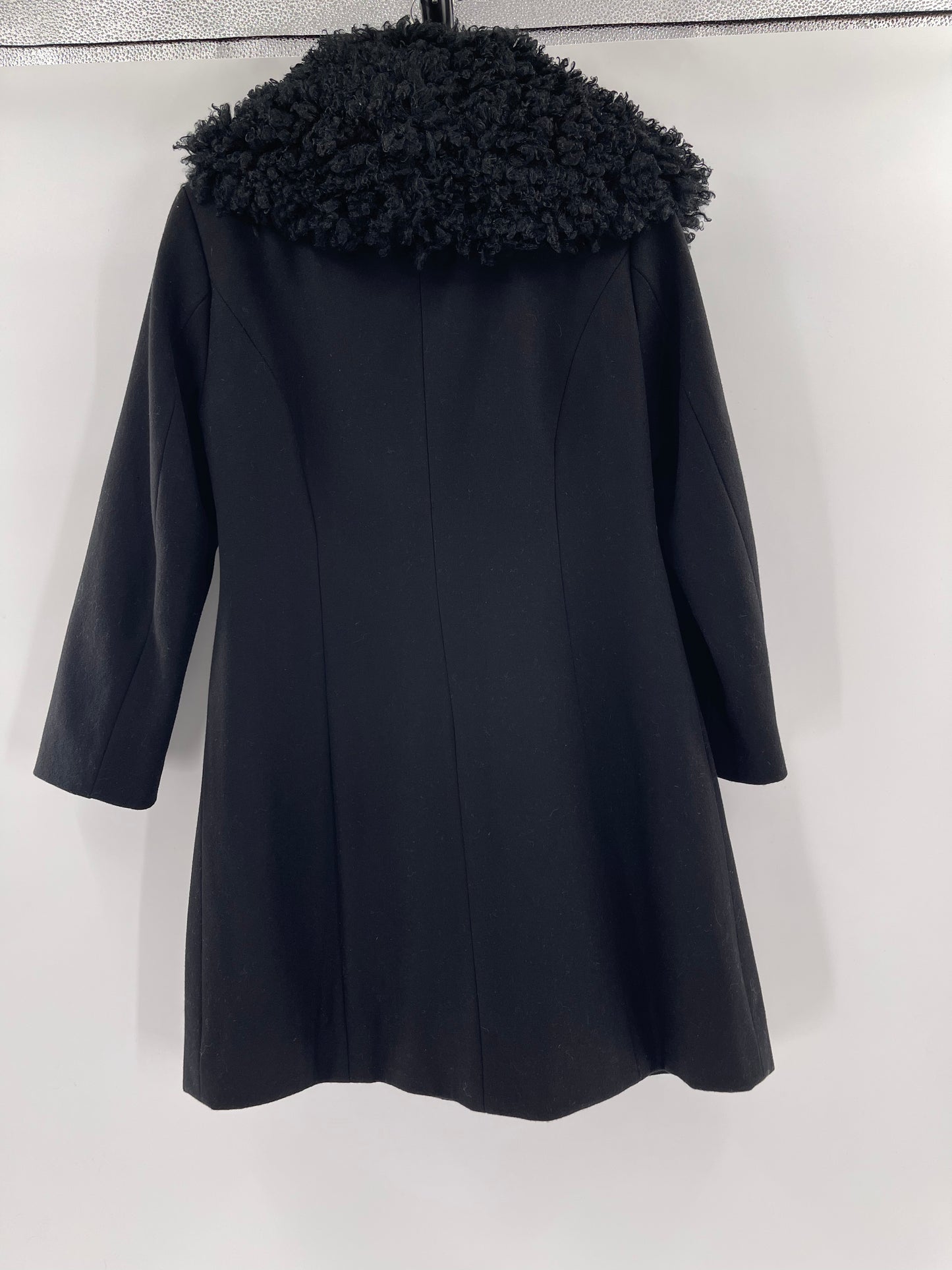 Laundry By Shelli Segal Black Wool Coat With Faux Fur Trimming (Size 8)