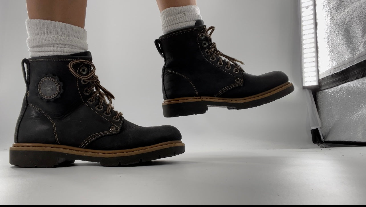 Vagabond Leather Lace Up Combat Charcoal Boots - Size 8