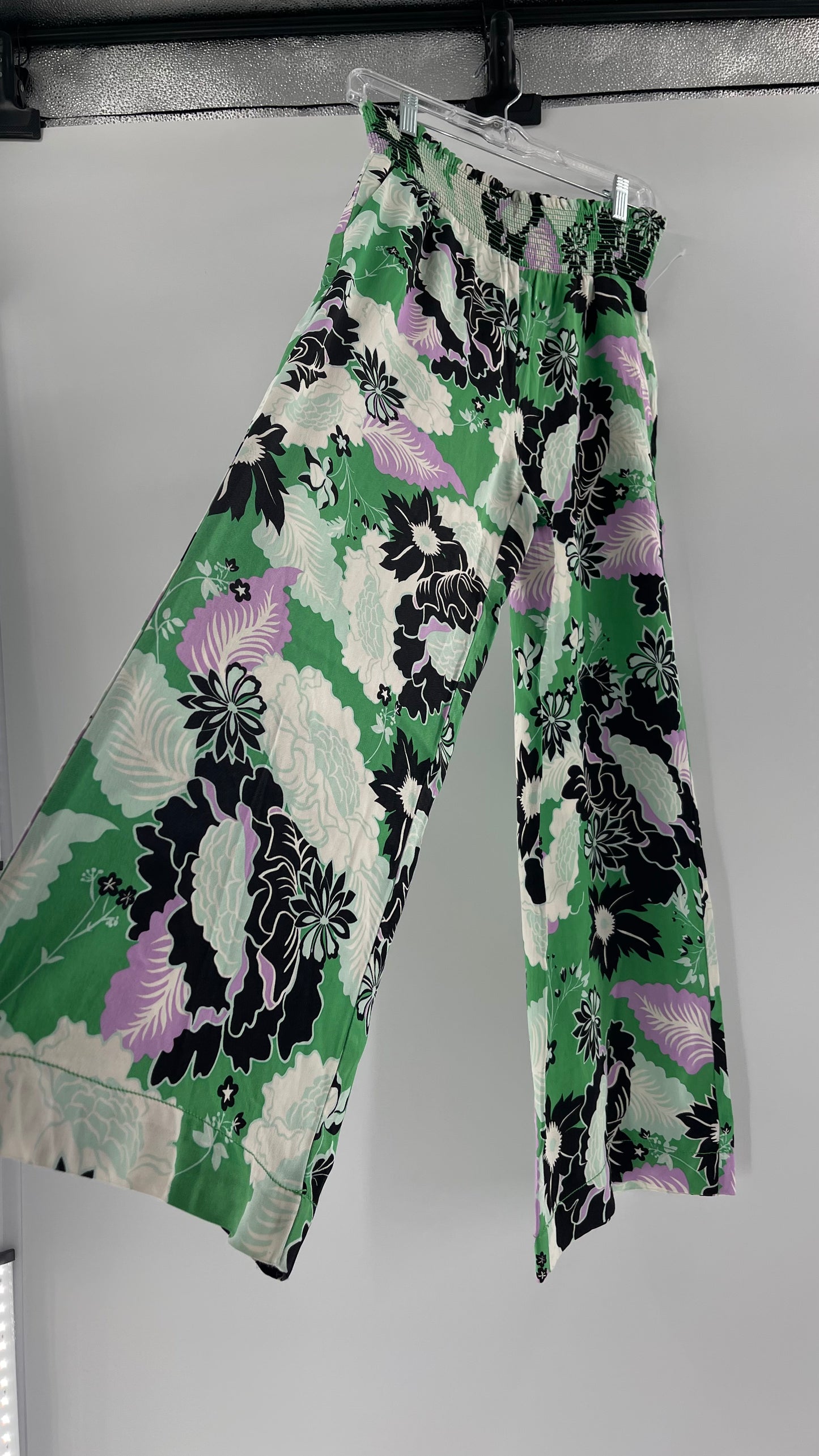 Maeve Anthropologie Kelly Green Floral Wide Legs (XS)