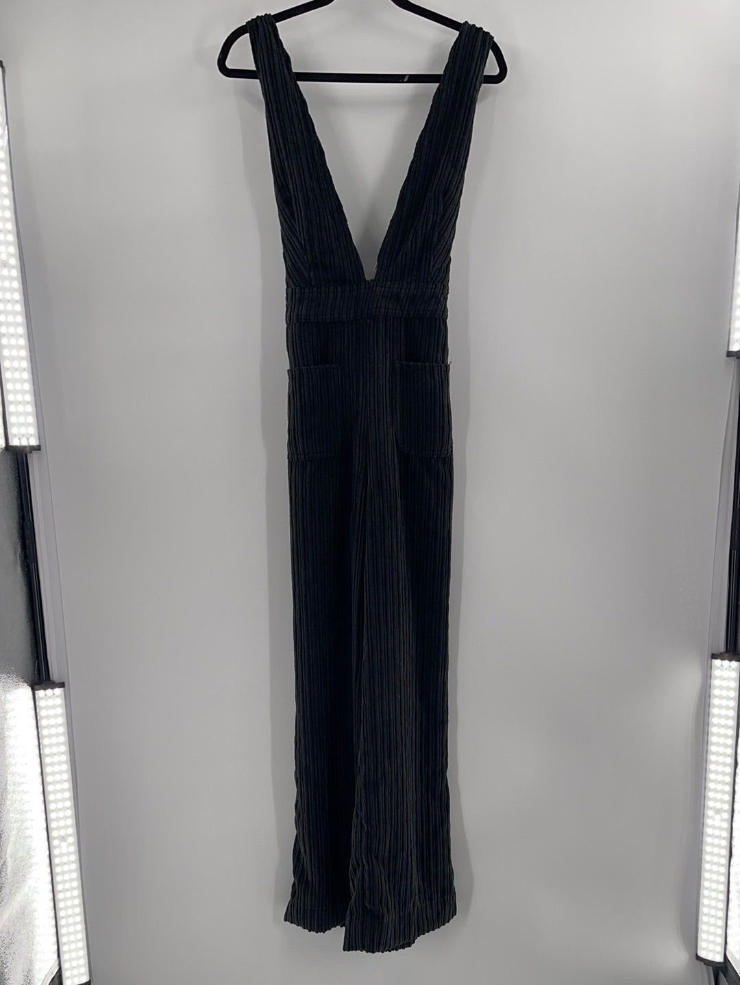 BDG Urban Outfitters Black Corduroy Backless Crossed Back Straps Jumpsuit (Size 10)