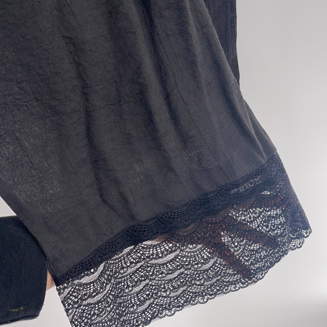 Black Faux Linen Wide Legs