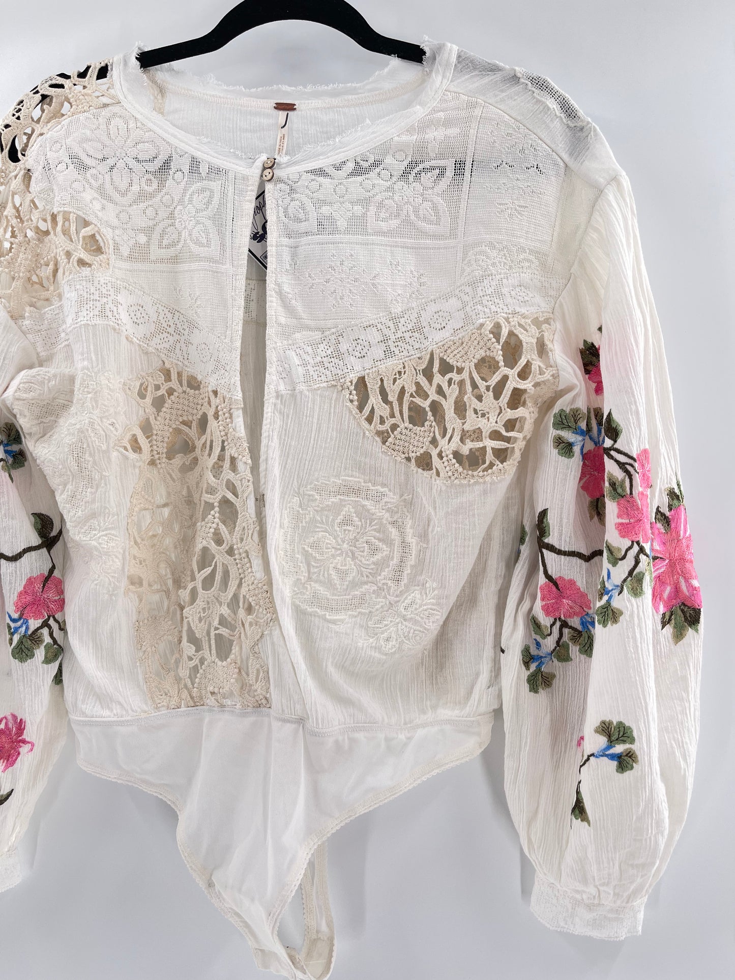 Free People Making Harmony Lace Cotton Embroidered Blouse (Medium)