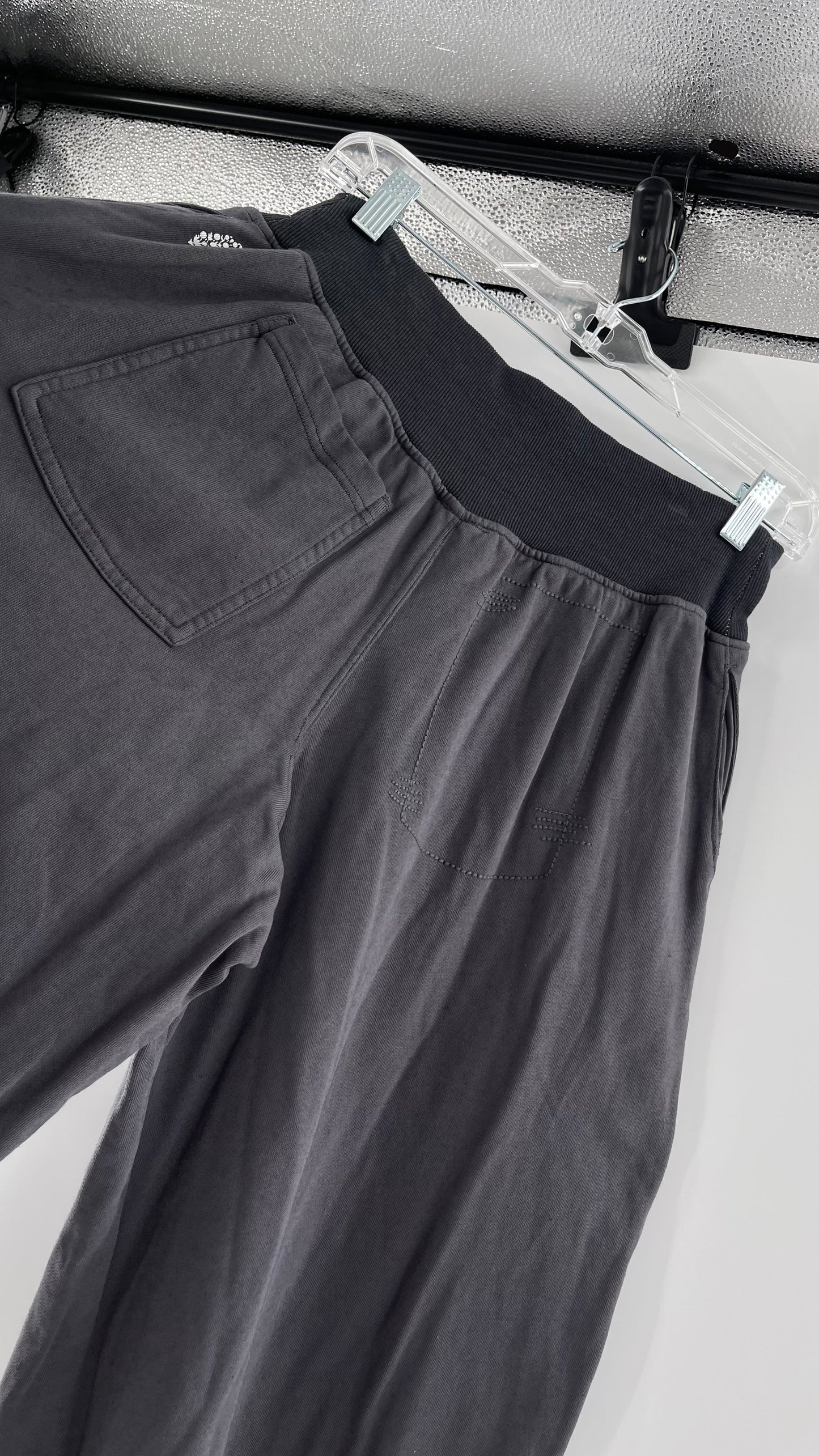 Free People Charcoal High Waisted Jersey Flare Legs (Small)