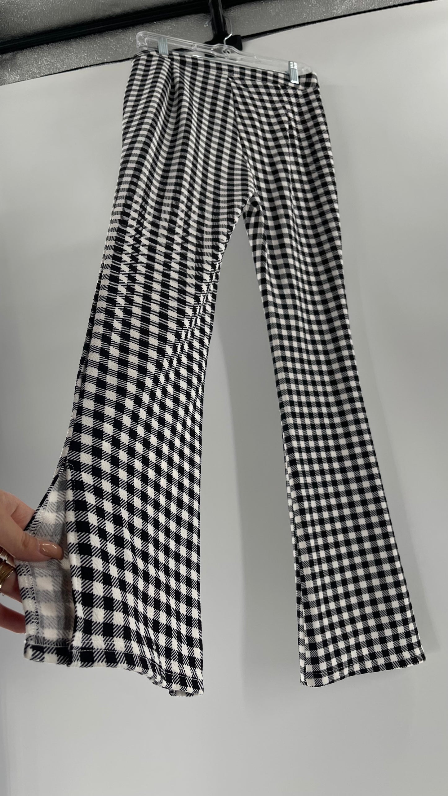 High Waisted Checkerboard Flare Pants (Small)