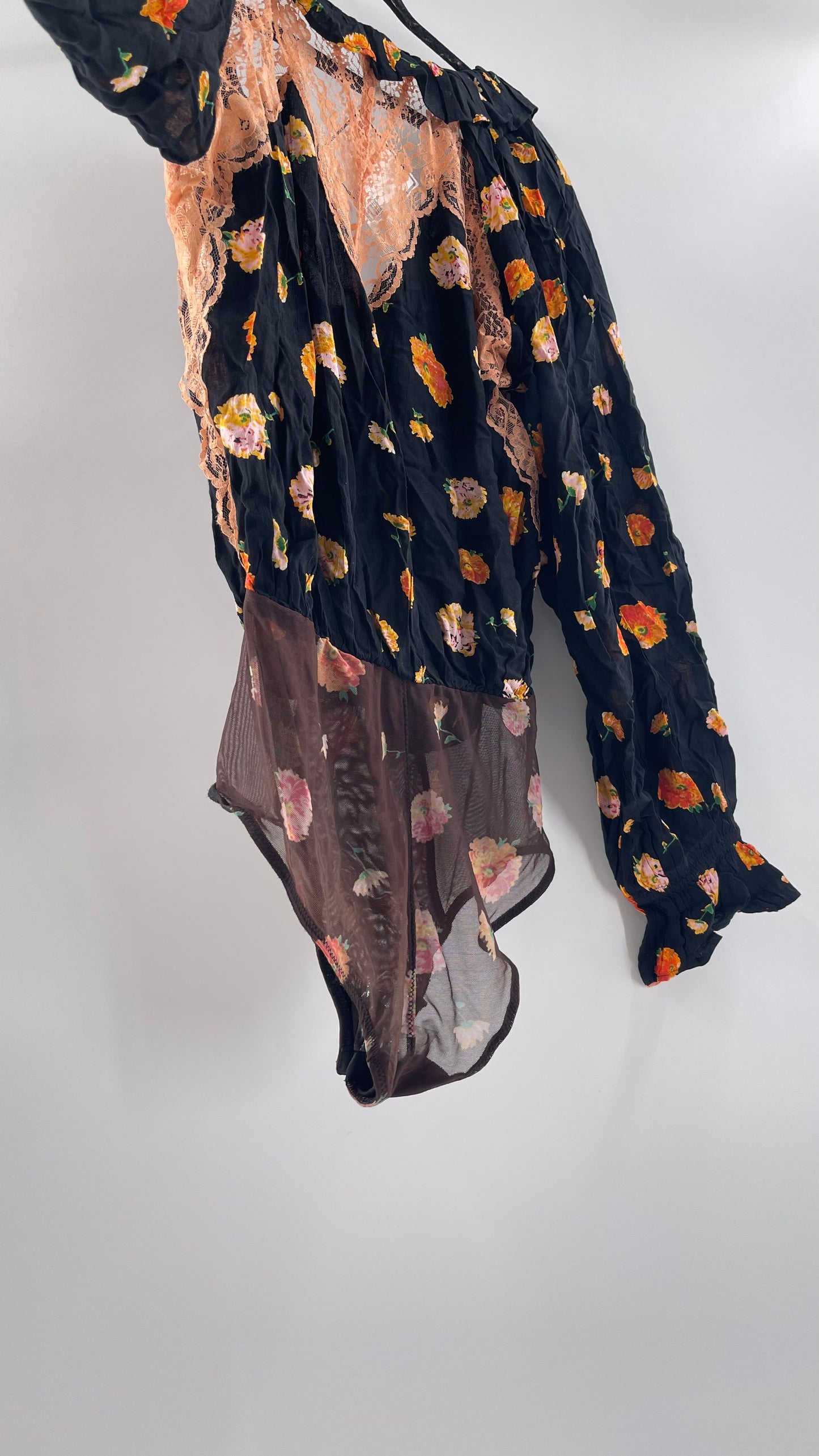 Intimately Free People Orange Floral Bodysuit (Small)