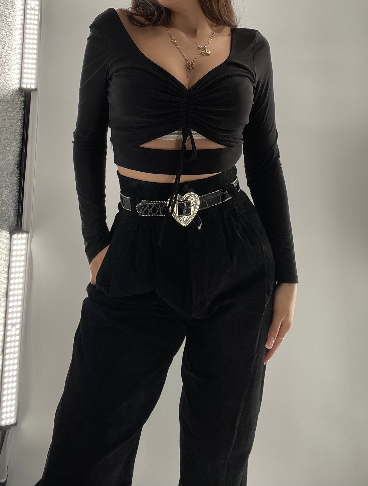 Black Long Sleeve with Ruched Bust and Keyhole (Medium)