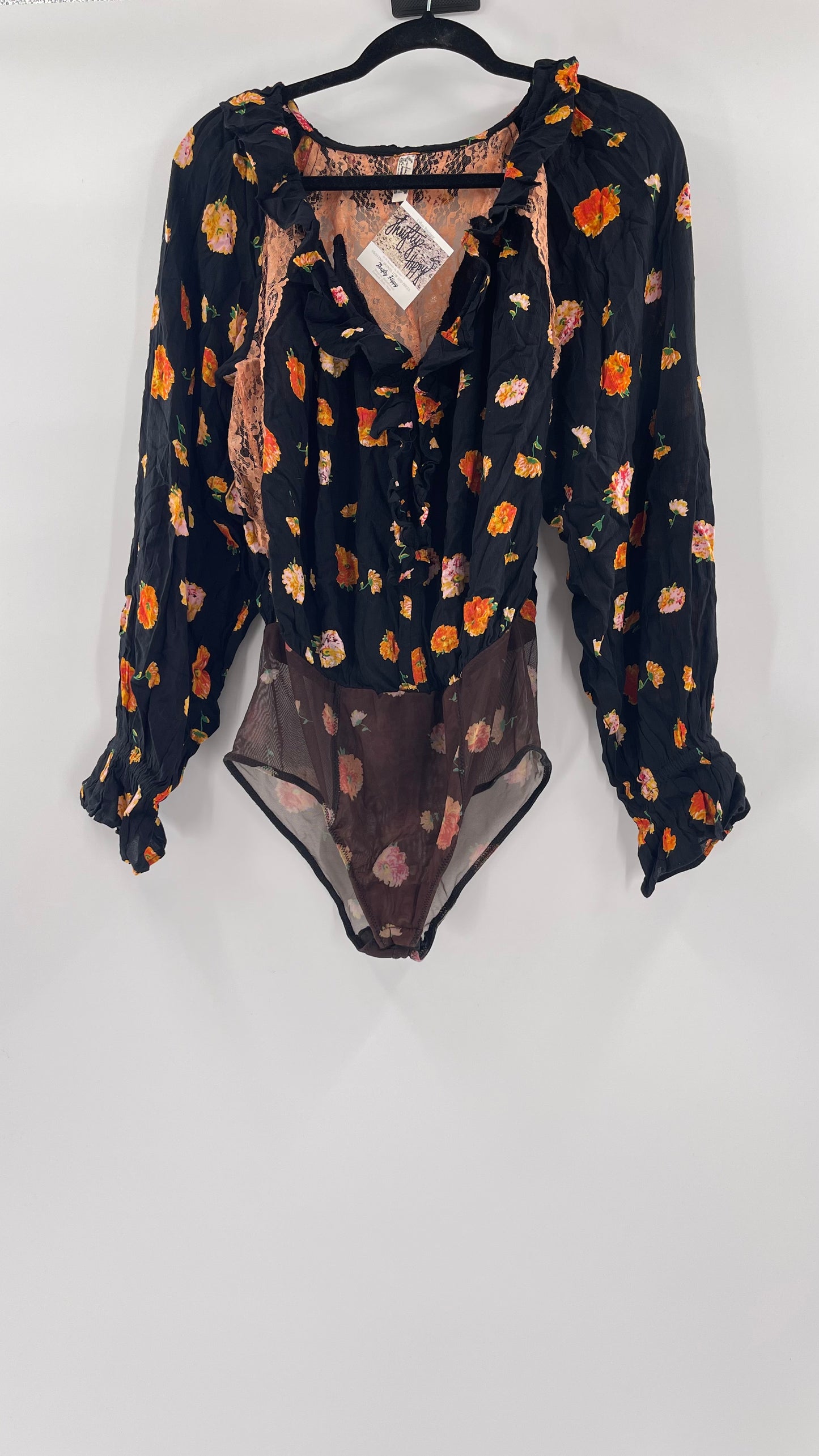 Intimately Free People Orange Floral Bodysuit (Small)
