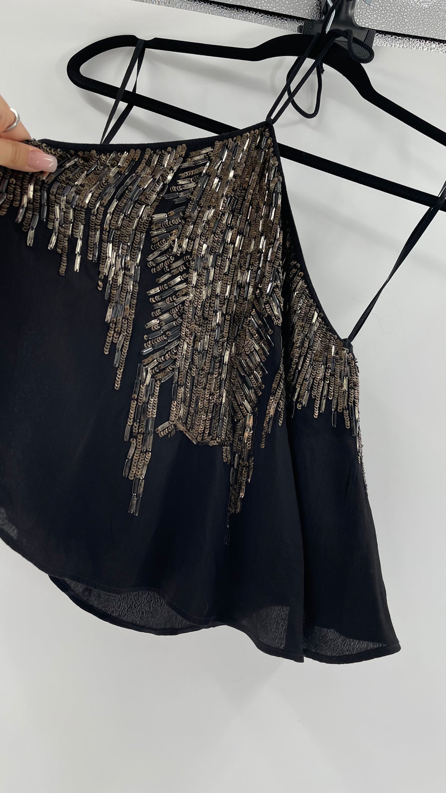 Free People Black Beaded Halter (XS)