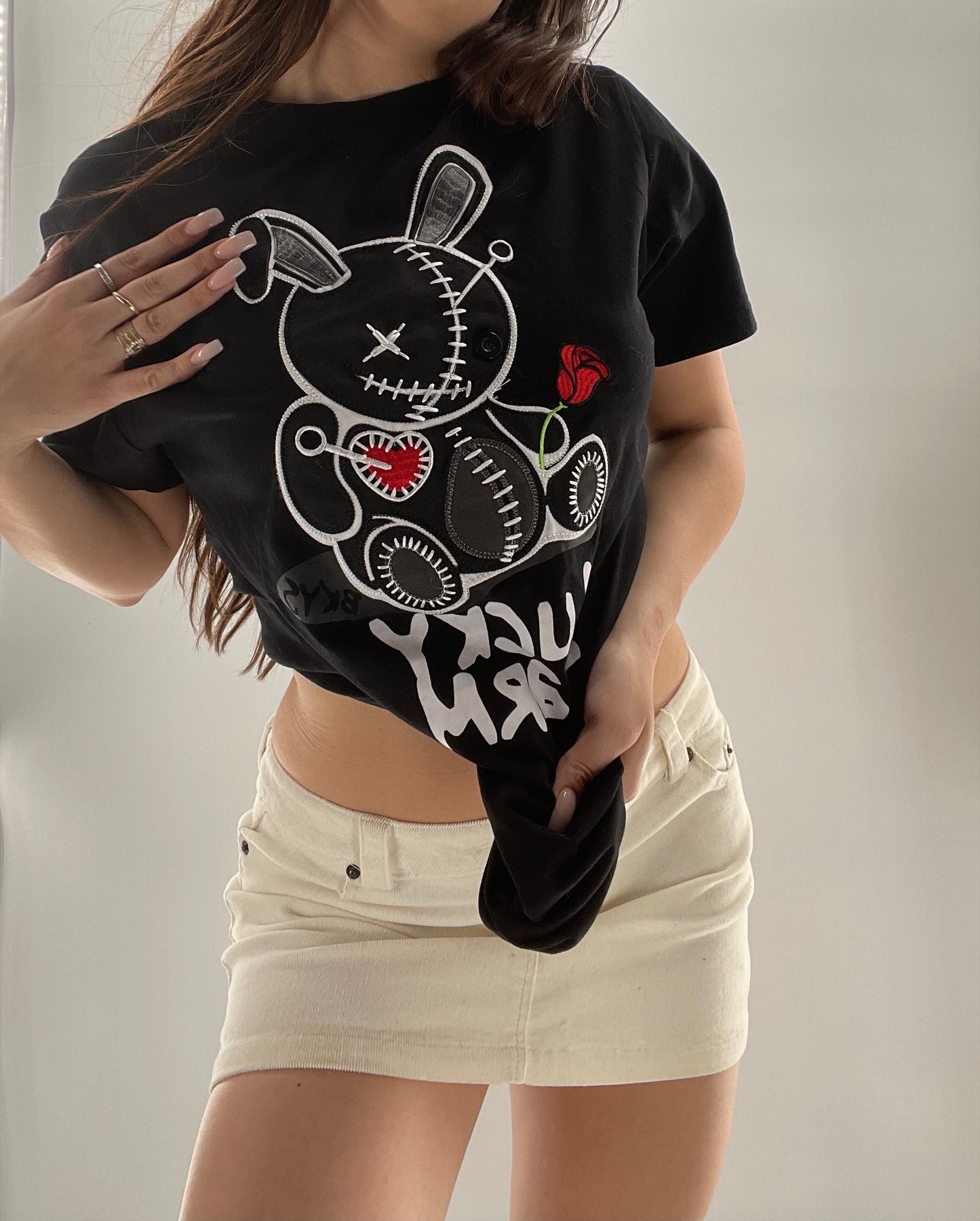 BKYS Black Lucky Charm Stitched Rabbit T (Small)