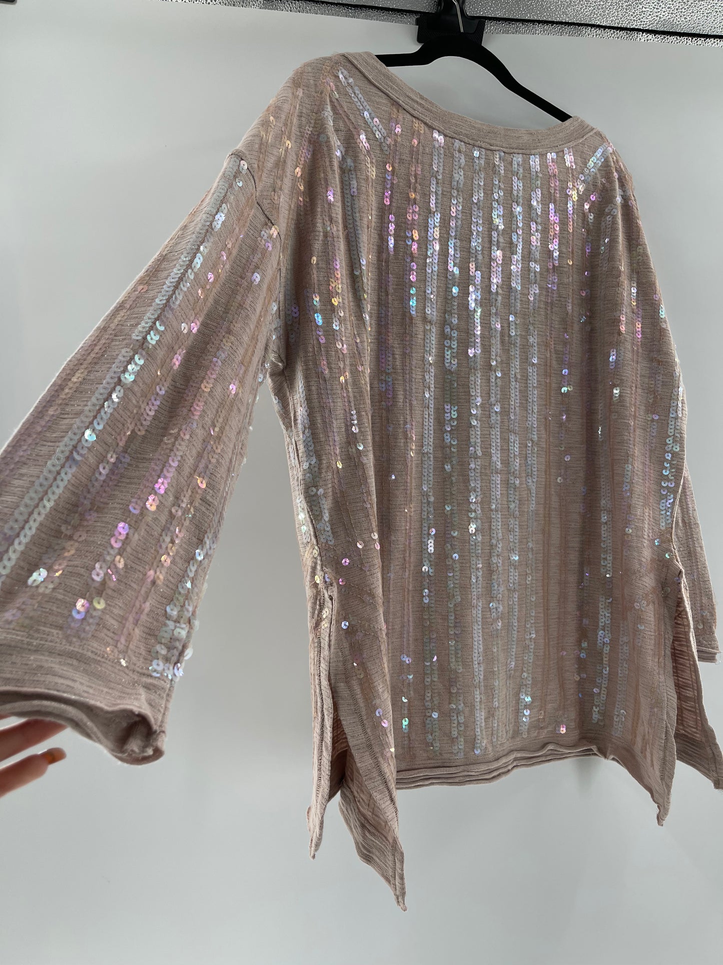 Free People Dusty Pink Sequin Sweater (Small)