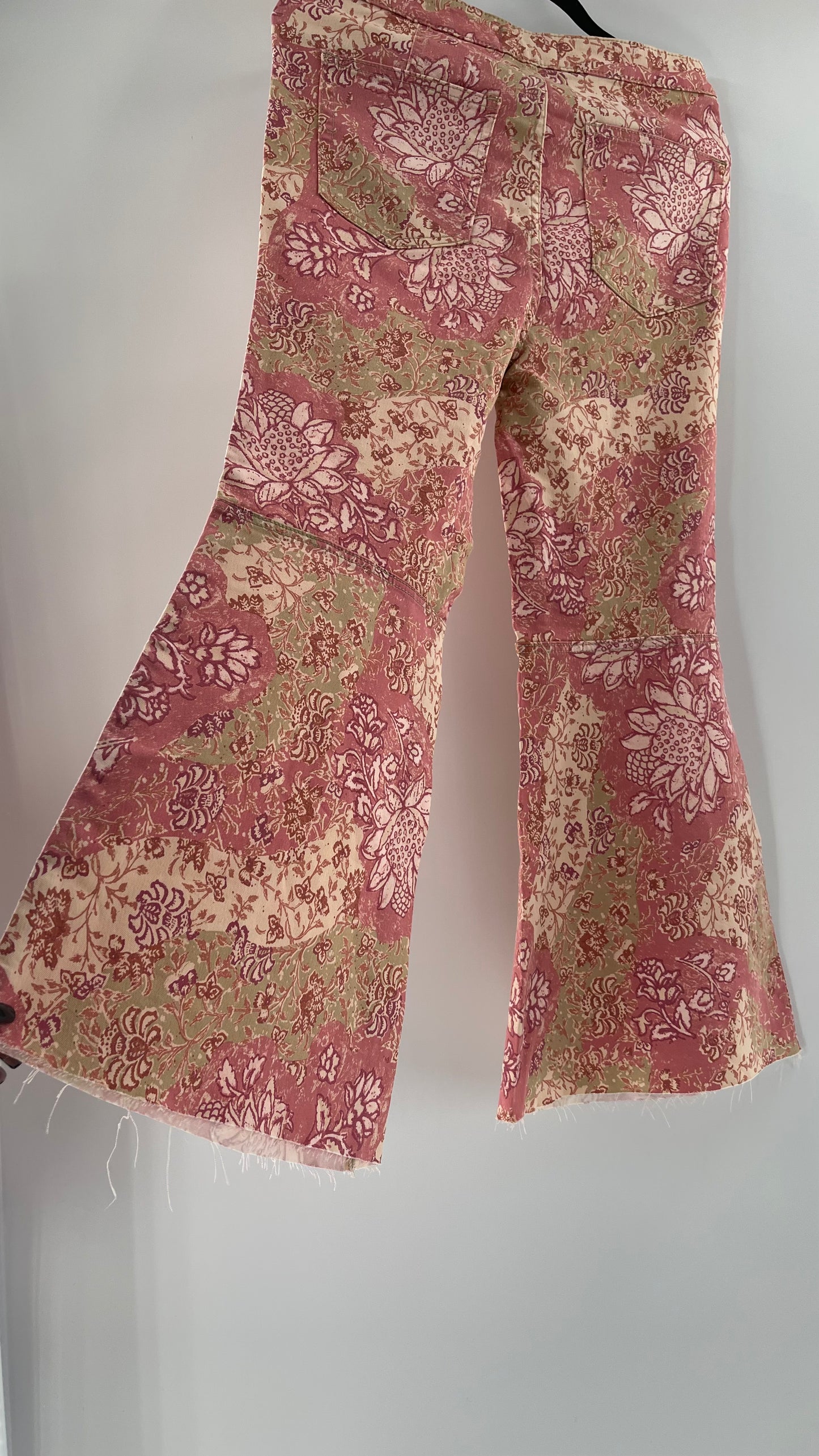 Free People Youthquake Pink Floral Flare Bell Bottoms (30)