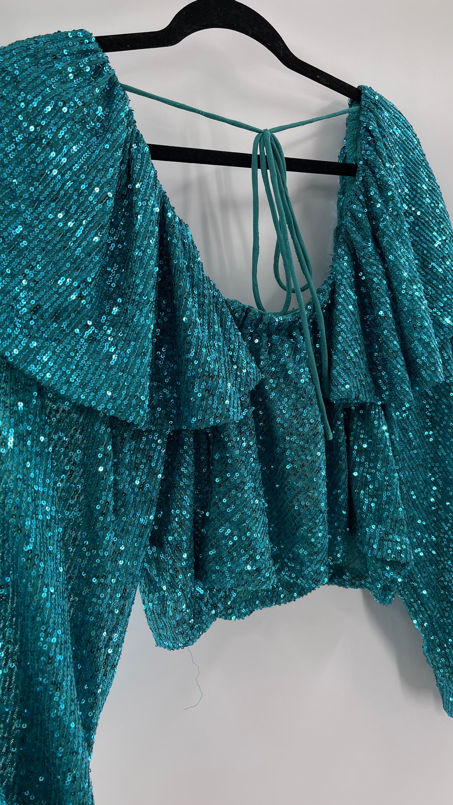 Free People Blue Sequin Long Sleeve (Small)