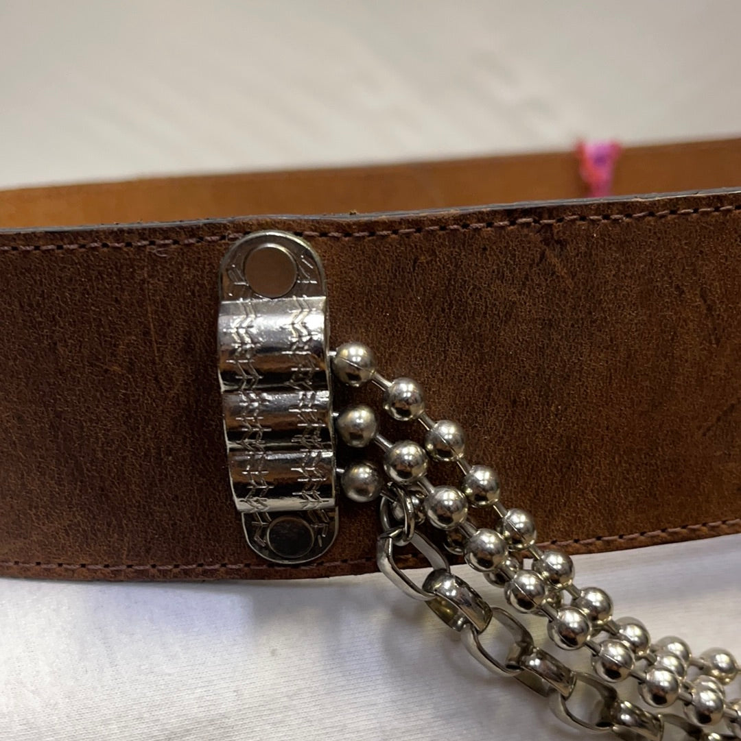 Streets Ahead thick leather belt with draping chains