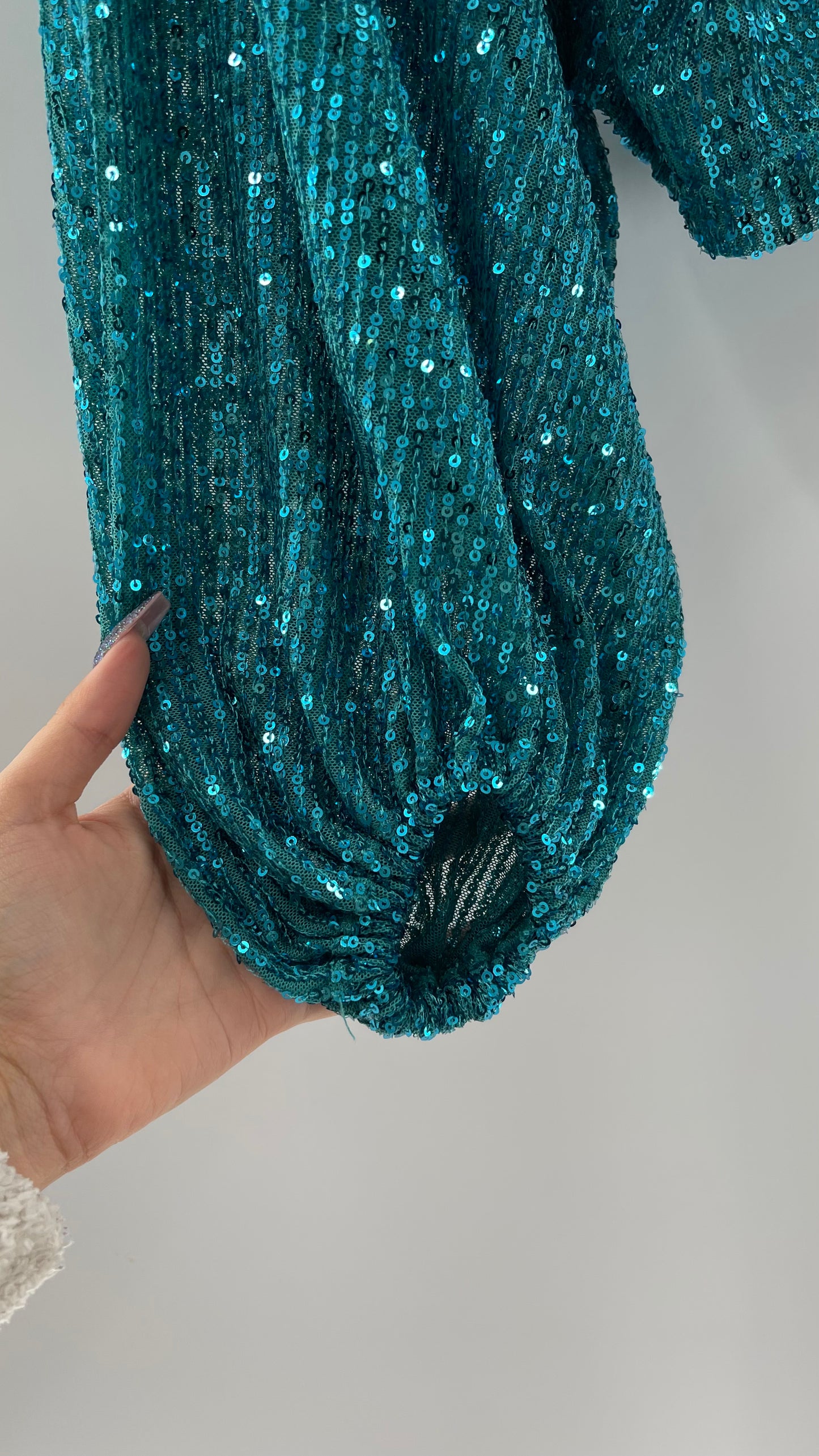 Free People Blue Sequin Long Sleeve (Small)