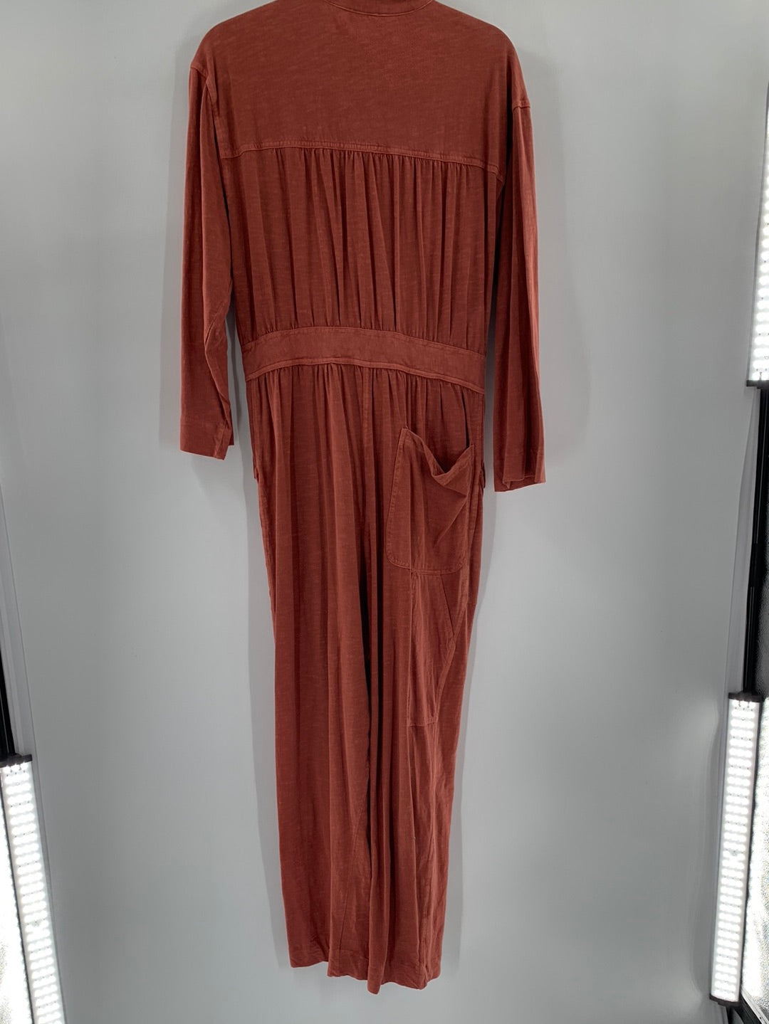 Free People Intimately Brick Long Sleeve Front Tie and Pockets Jumpsuit (Size S)