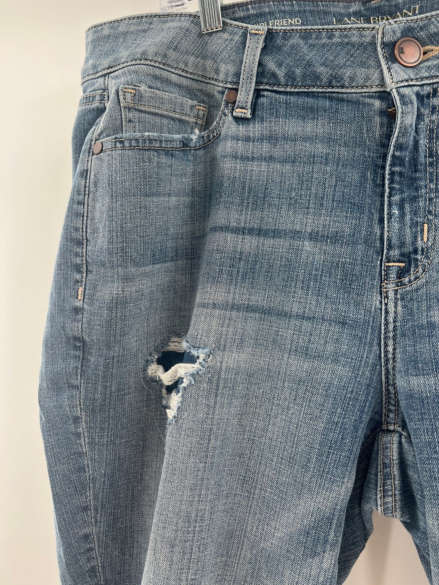 Lane Bryant Girlfriend Blue Tipped Patchwork Jeans (Size 16 R)