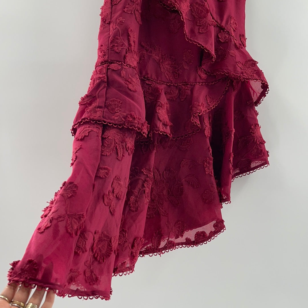 Keepsake Wine Red Mid Length Ruffled Skirt (Size XXS)