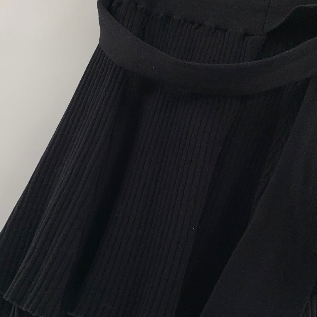 Free People Black Ribbed Beach Mini Skirt with Ribbon Belt (Size Small)