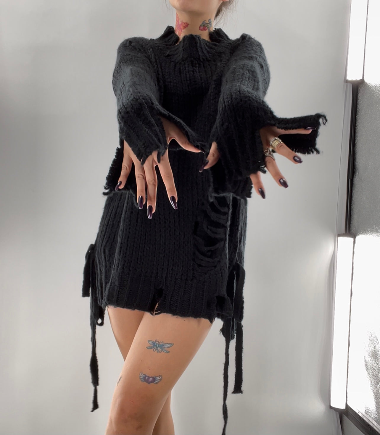 Black Distressed Tie Side Sweater (L)