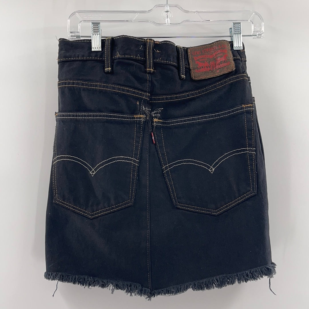 Levi Strauss Vintage Black Denim Distressed Hem Mini Skirt ( Size S)