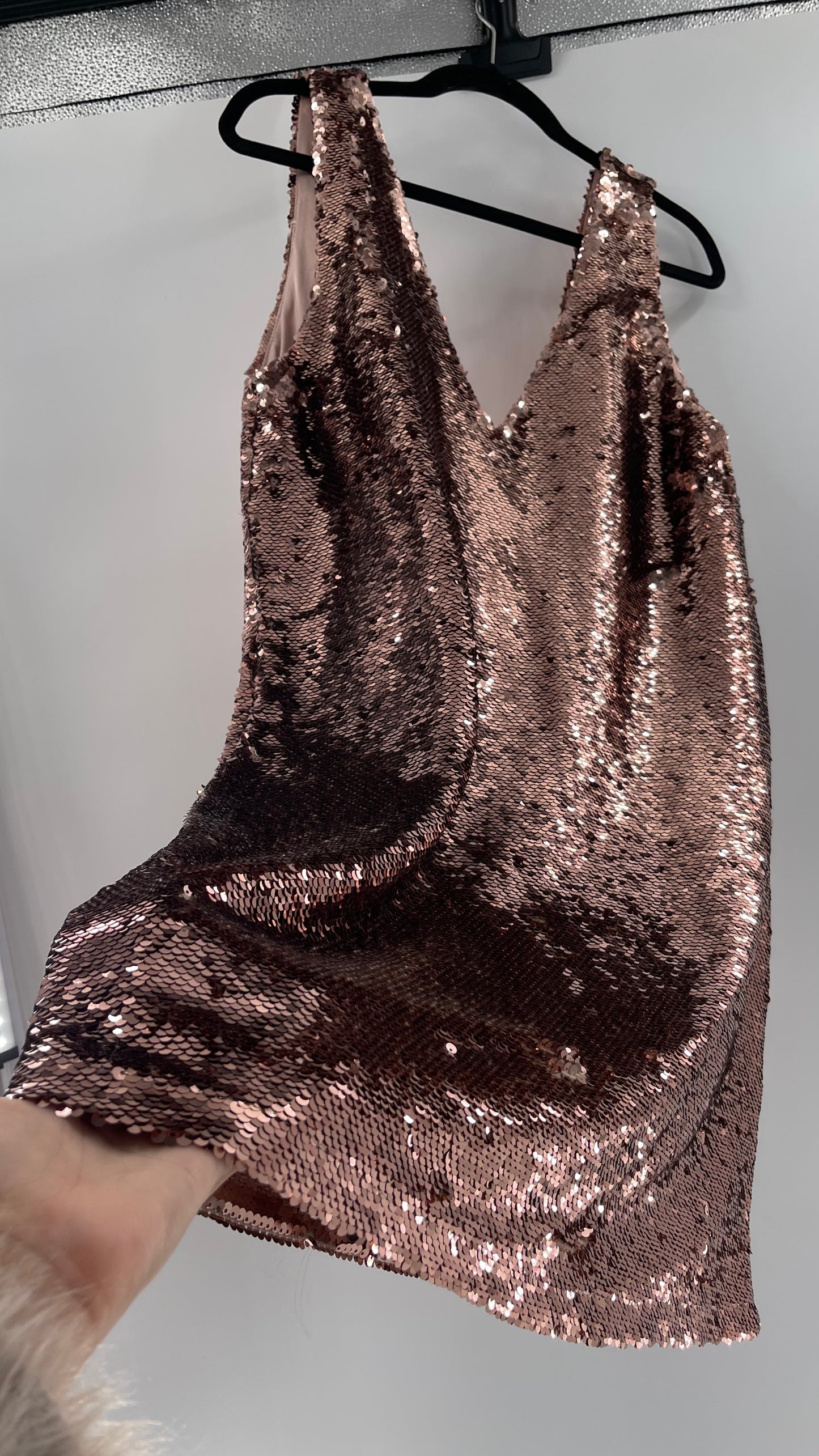 Free People X BB Dakota A Pretty Penny Rose Gold/Copper Sequin Dress (Medium)