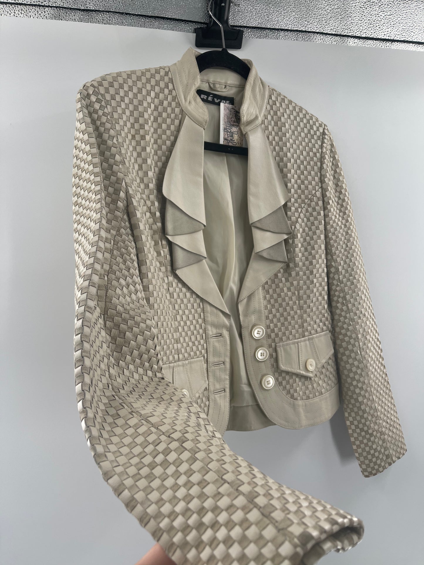 Vintage Revue Leather Checker Patterned Leather Blazer (M)