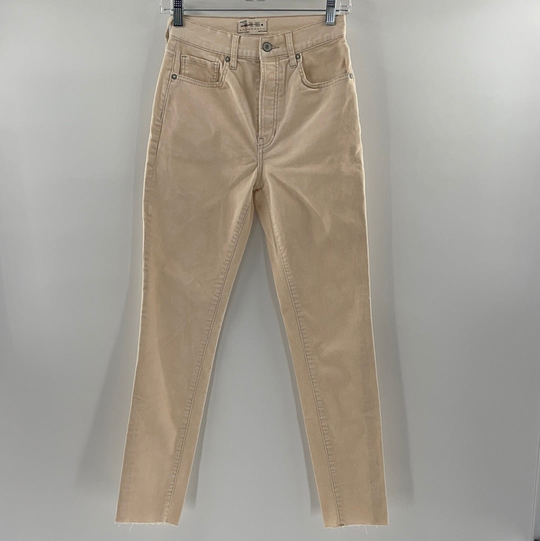 Free People Off White/Cream Velvet Button Up Jeans (Size 26)