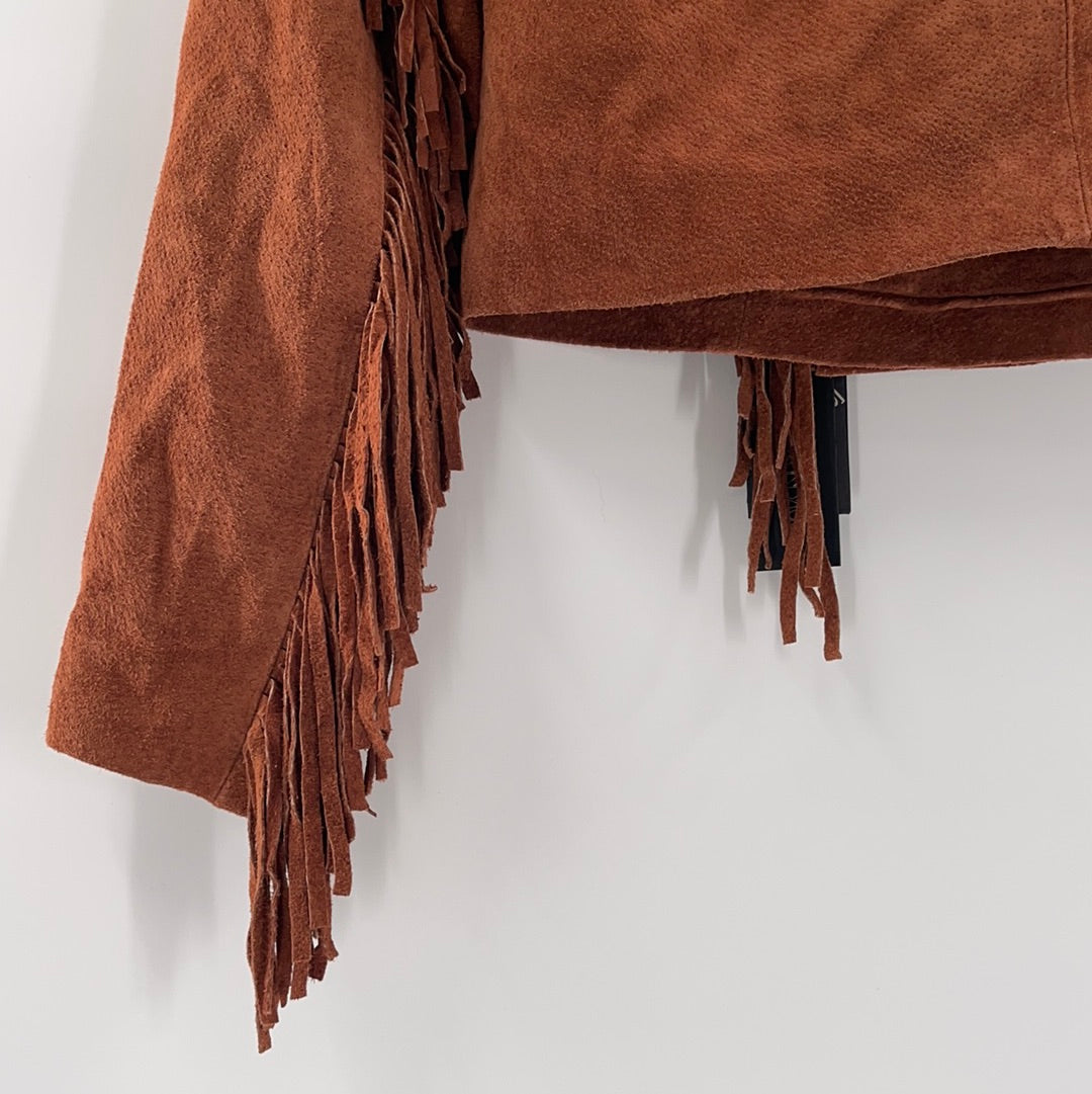 Anthropologie- Blank NYC - Cedar Cropped Suede Fringed Jacket With Front Buttons (Size S) *WITH TAGS*