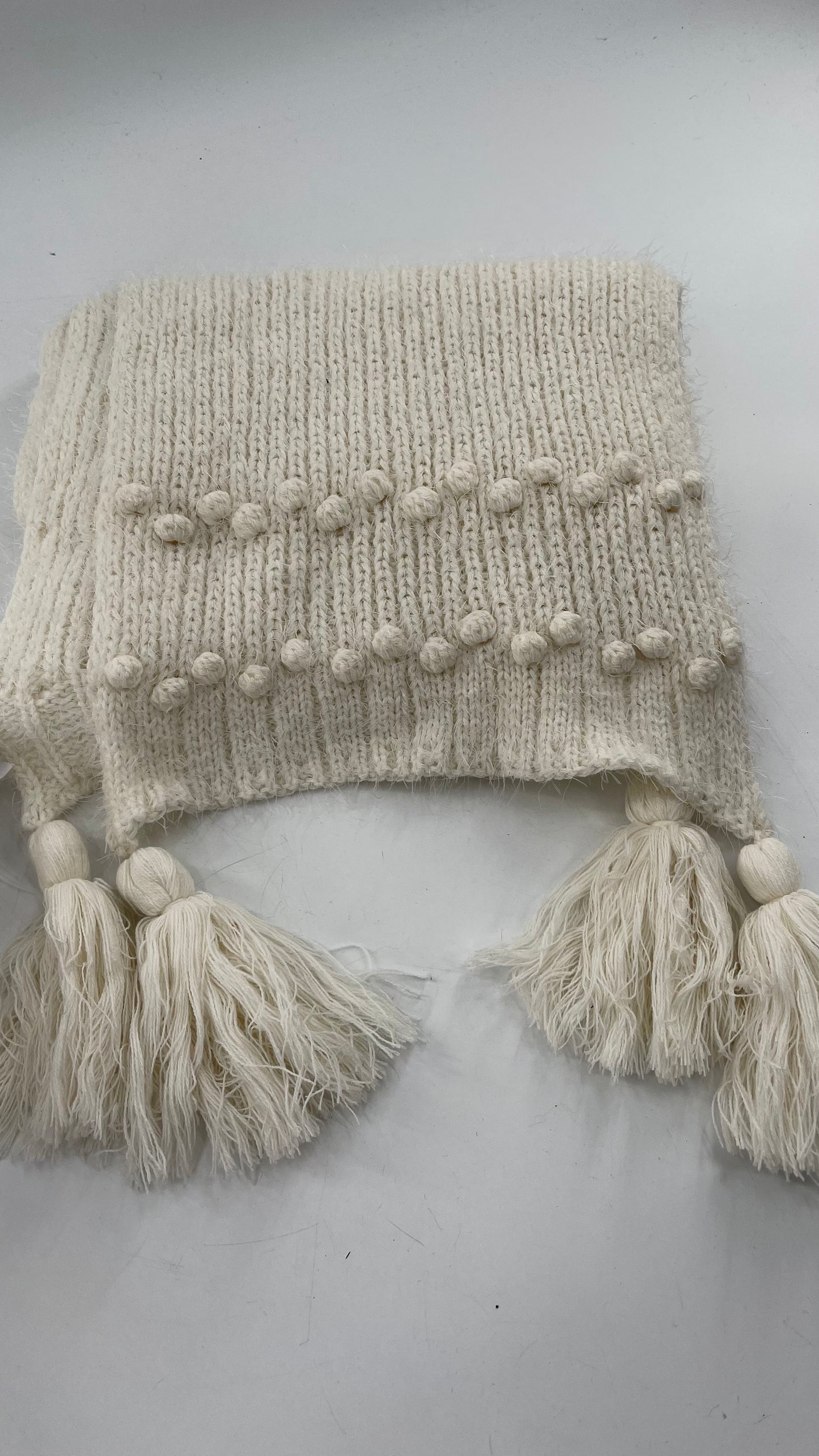 Free People White Knit Scarf and Mitten Set