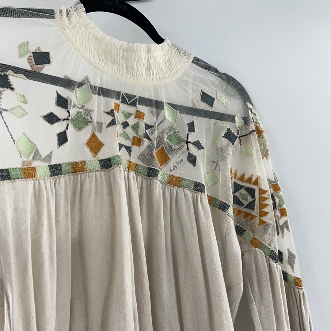 Free People Oatmeal Embroidered Top (S)