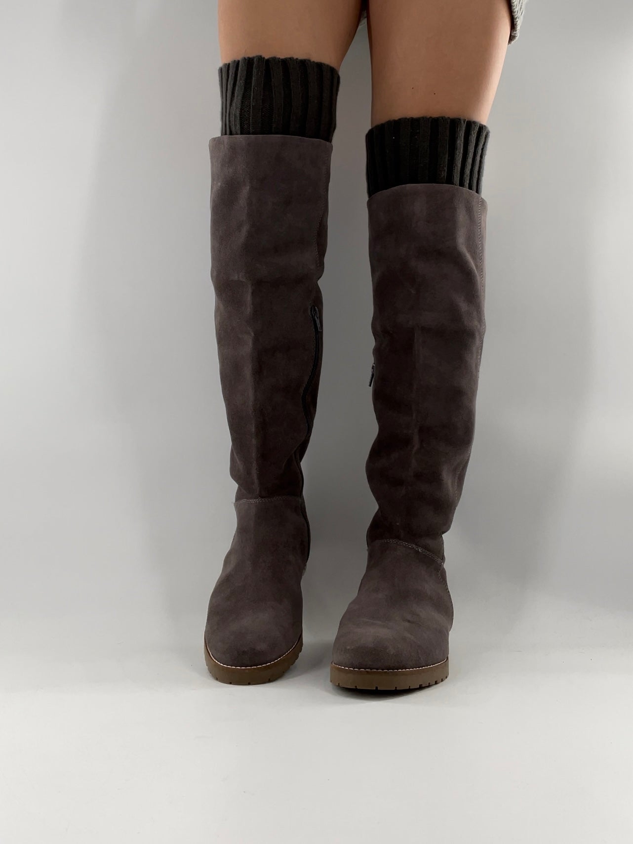 CORSO COMO Suede Knee High Boots Grey with Built in Leg Warmer (10)
