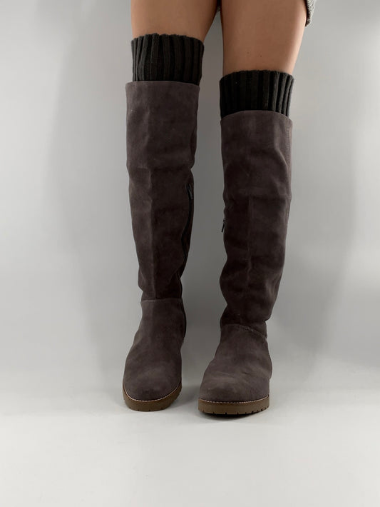 CORSO COMO Suede Knee High Boots Grey with Built in Leg Warmer (10)