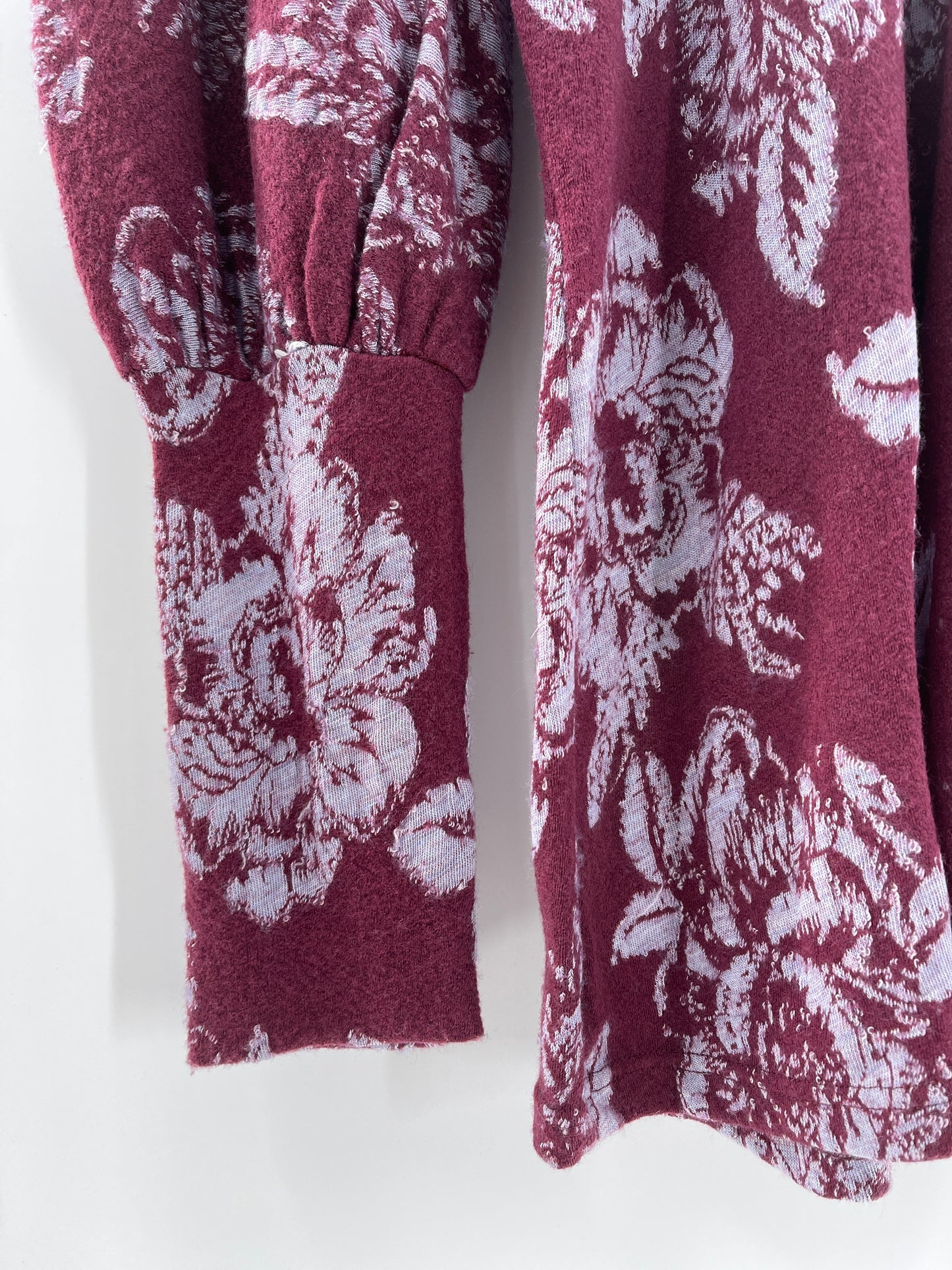 Free People Burgandy Floral Mock Neck Long Sleeve Mini Dress (Size L)