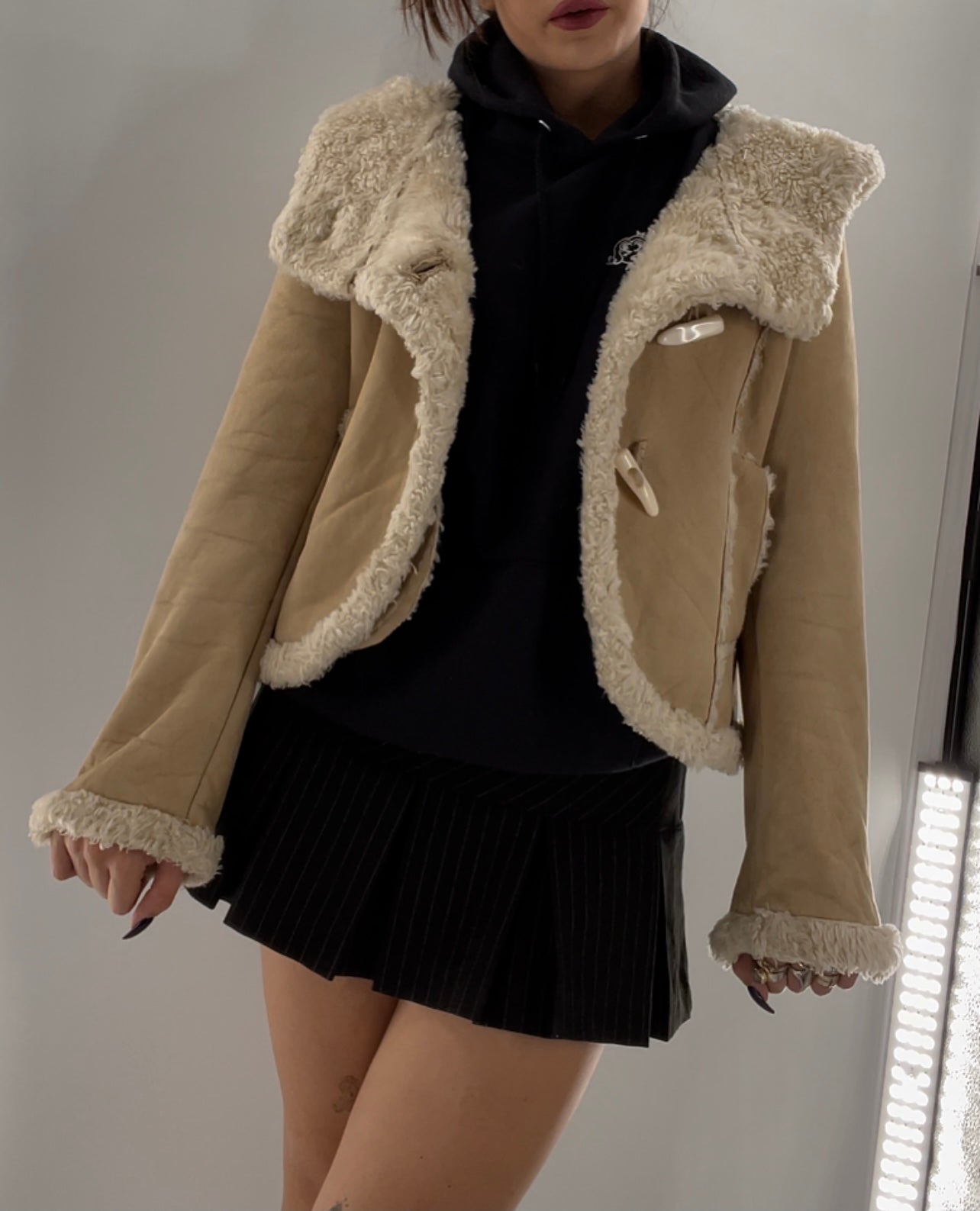 Faux Suede Faux Fur Trim Jacket
