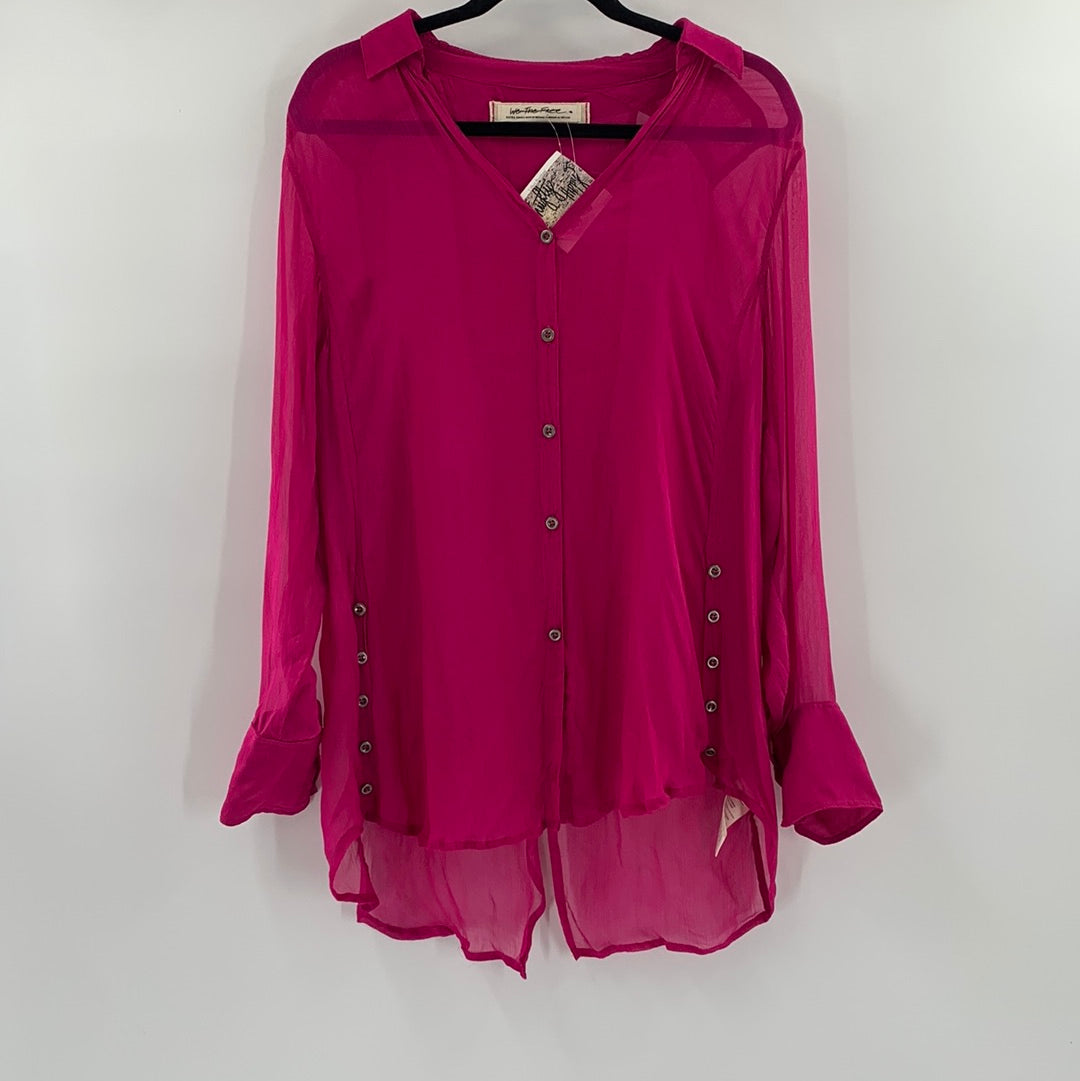 Free People fuchsia Sheer Button Up (XS)