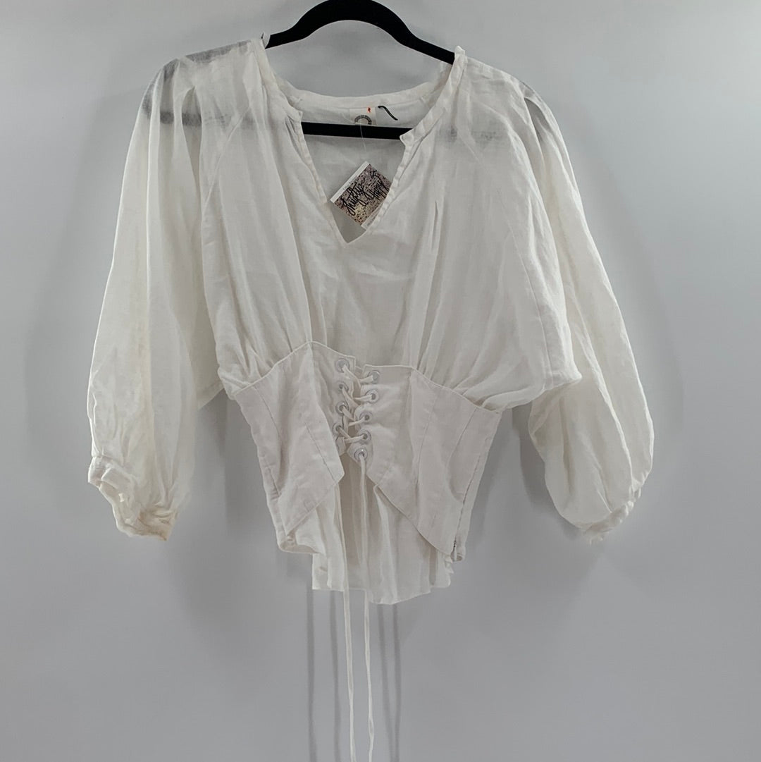 Akemi + Kin 100% linen Top w Lace Up Corset (6)