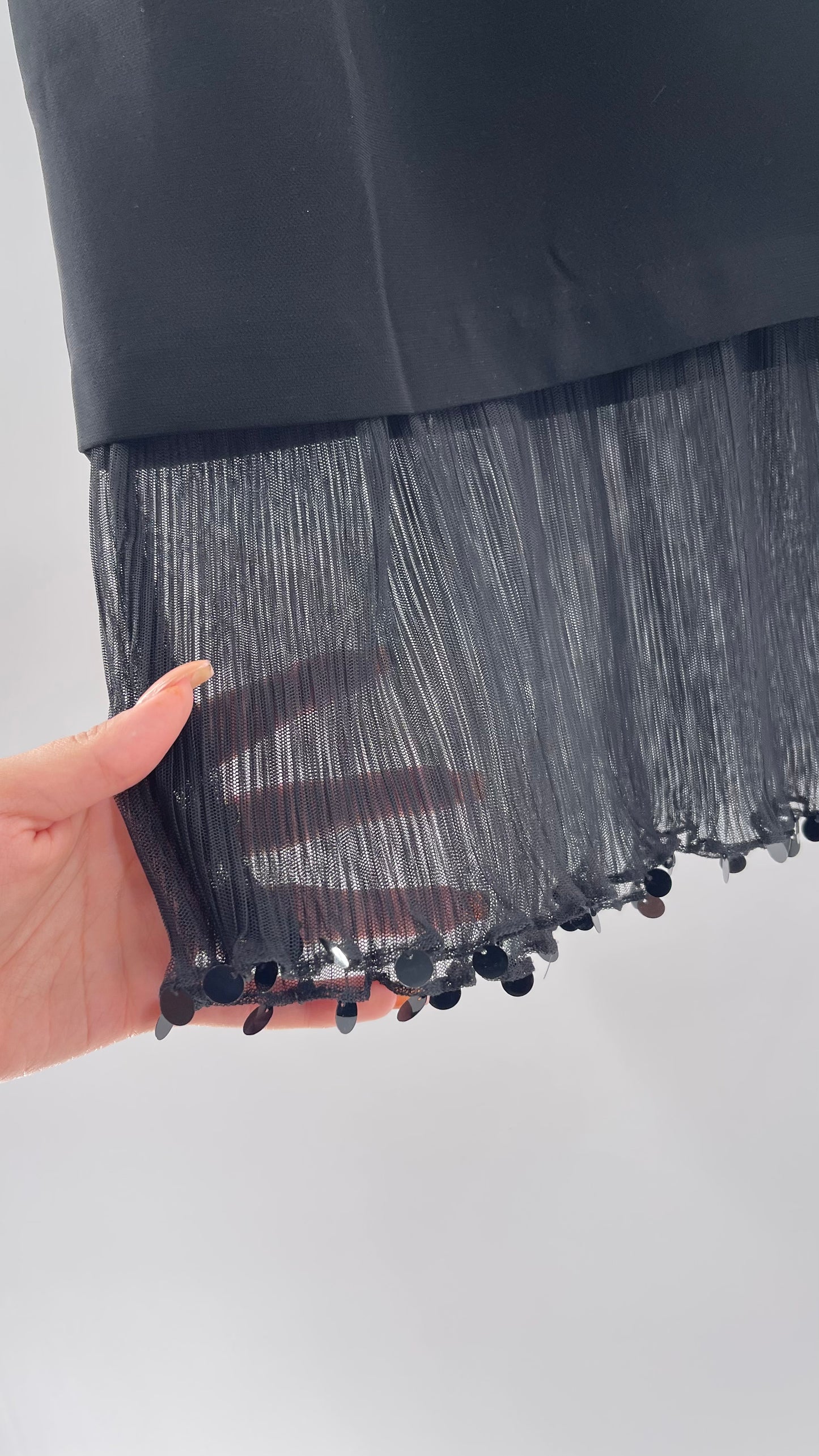 Vintage Black Maxi Cut Out/Bejeweled/Pleated Mesh Hem (8)