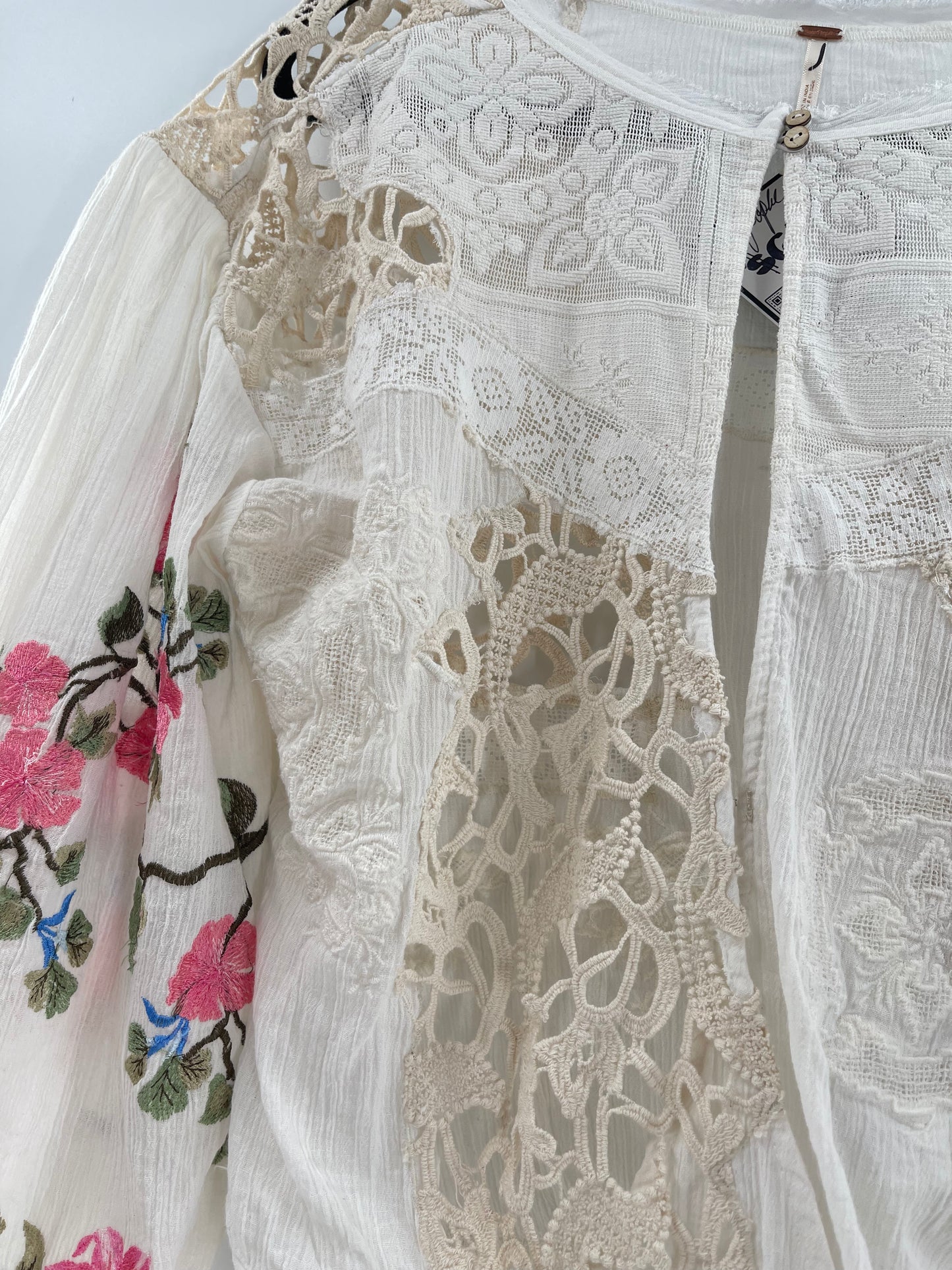 Free People Making Harmony Lace Cotton Embroidered Blouse (XS)