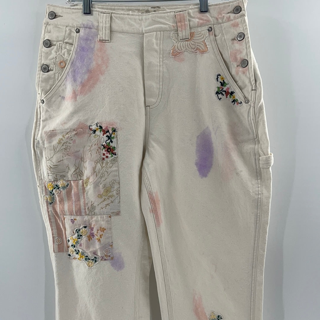 Free People Embroidered Pastel + Patchwork + Patches Jeans (Size 31)