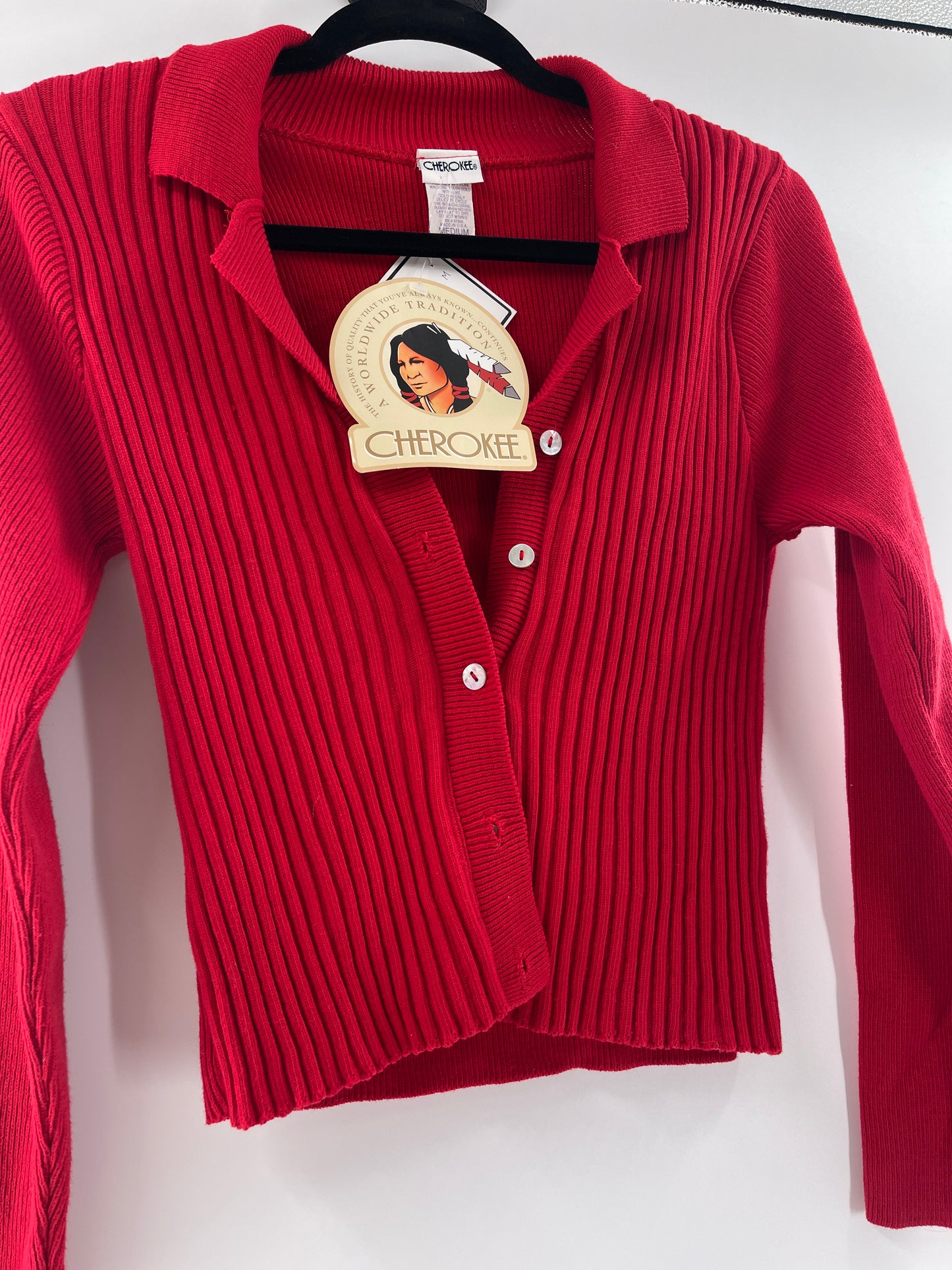 Deadstock Vintage Cherokee Ribbed, Collared, Buttoned Top (Medium)