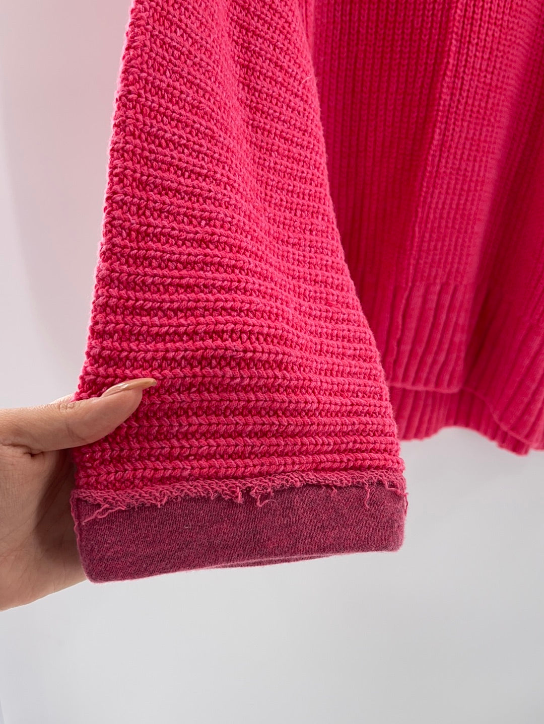 Free People Bright Pink Oversized Sweater V Neck ( Size Medium/Large)