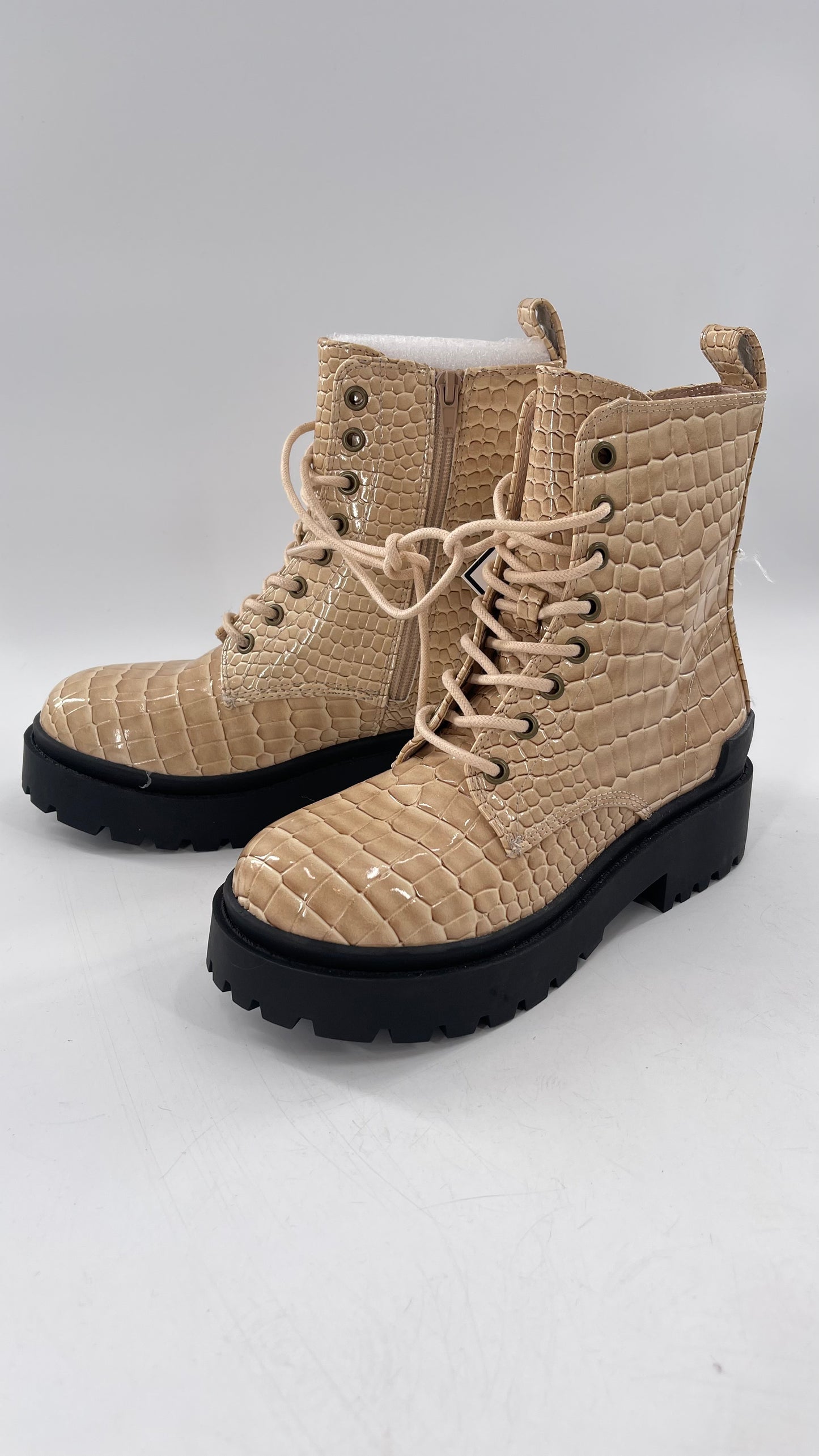 Urban Outfitters Beige Crocodile Embossed Combat Boots(7)