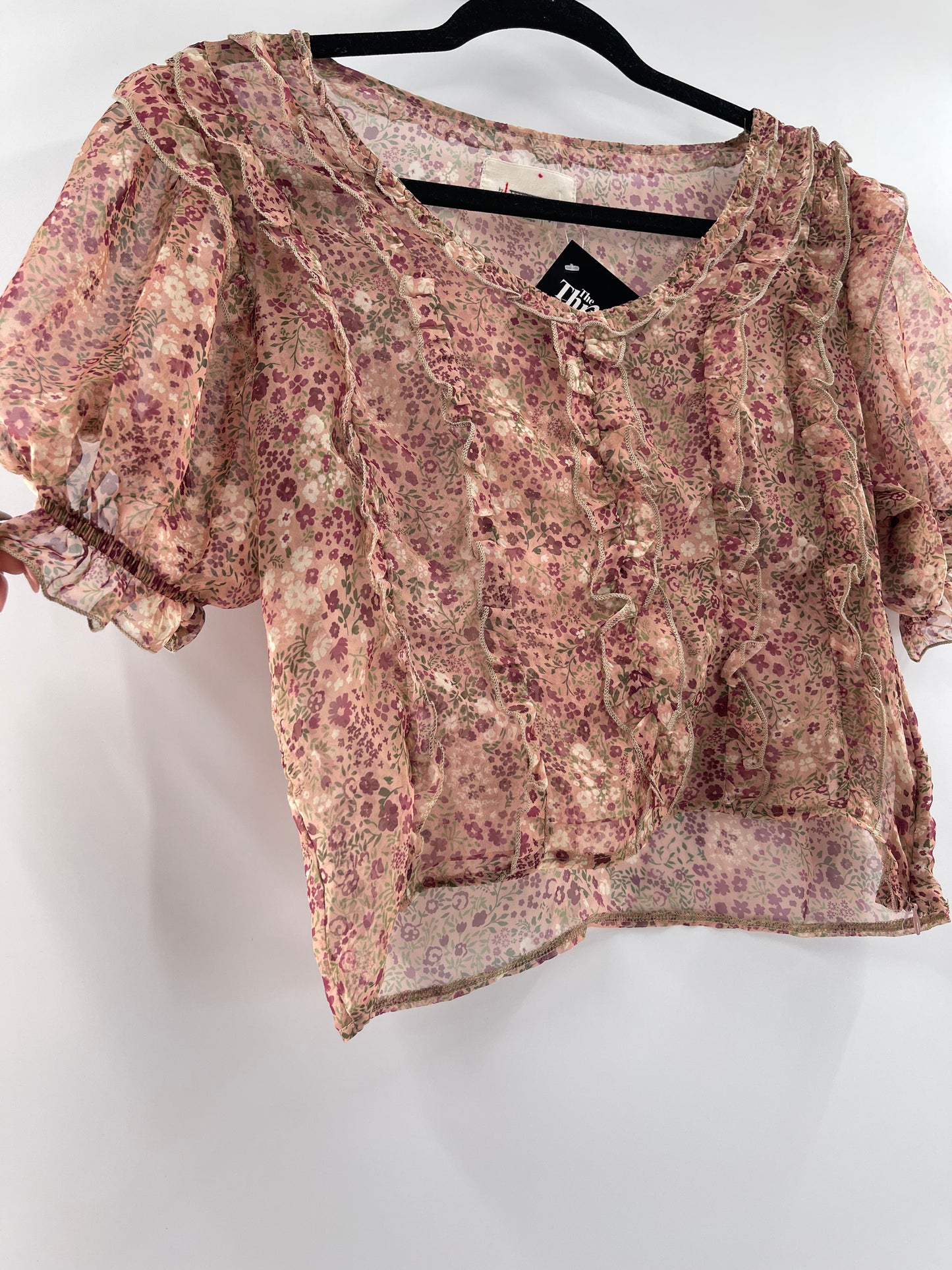Anthropologie Floral Voile Ruffled Top (Small)