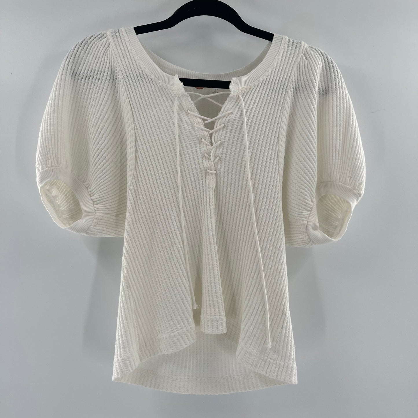 Free People White Lace Up Puff Sleeve (XS)