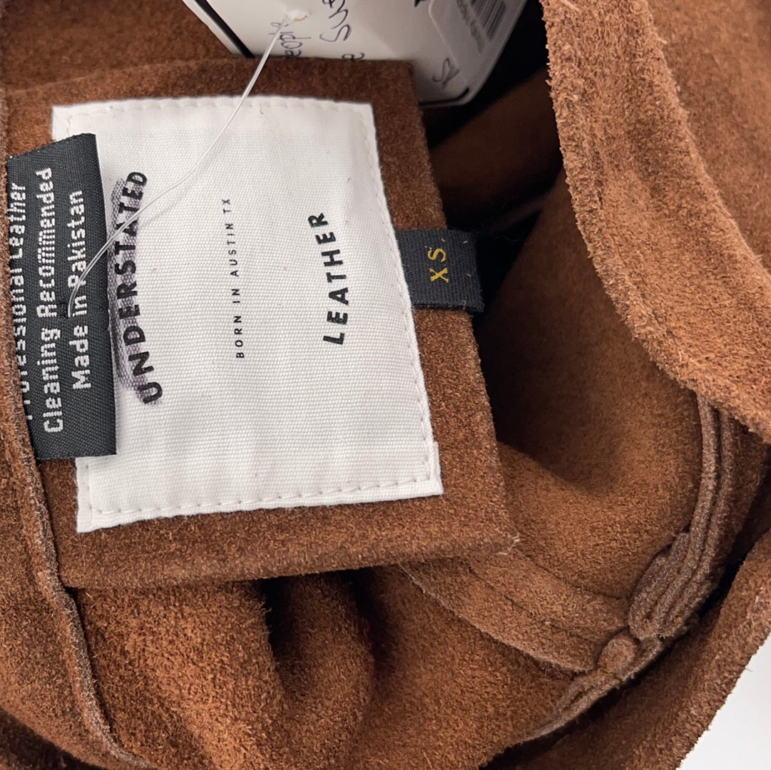 Free People 100% Suede Brown Mini Skirt With 6 Metal Buttons(Size XS)